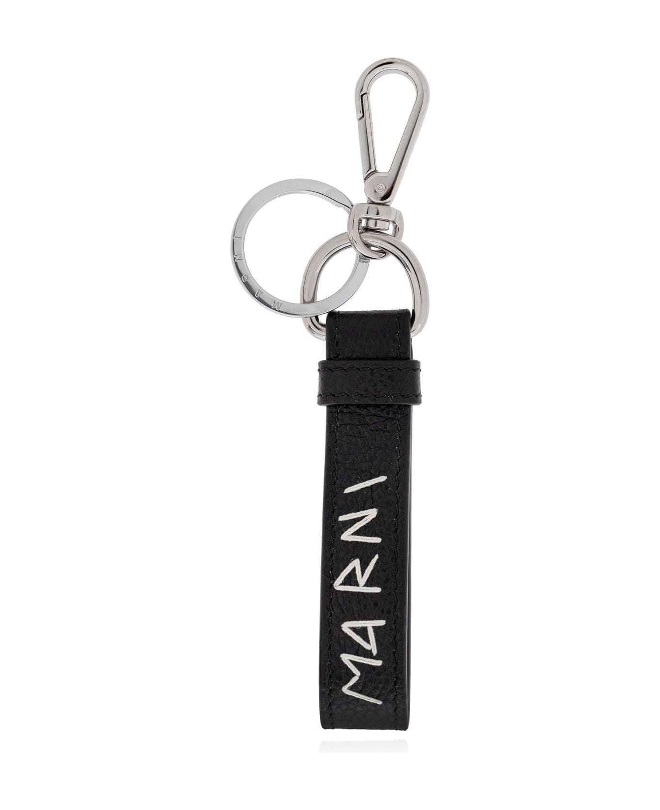 Marni Logo Embroidered Keyring - Black
