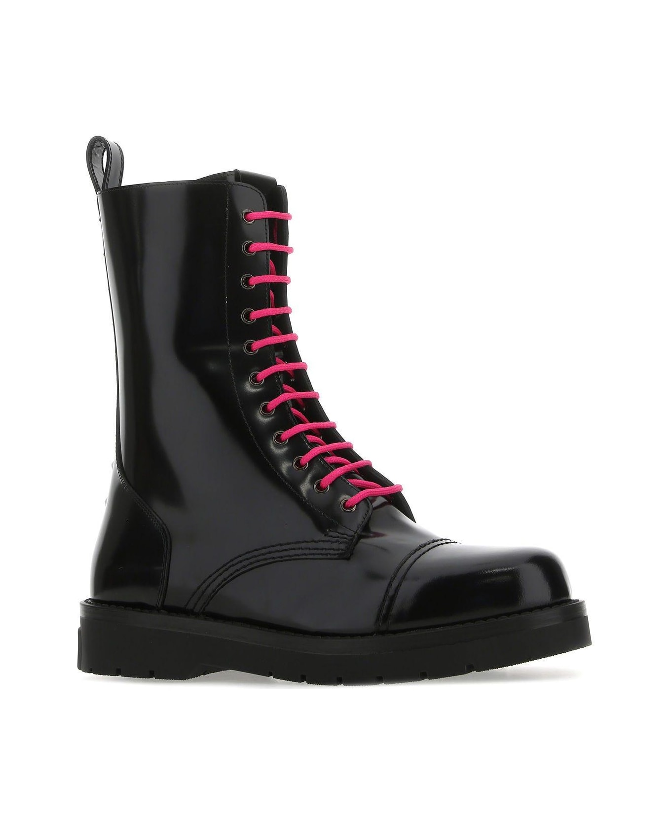Valentino Garavani Black Leather Combat Boots - UZ3