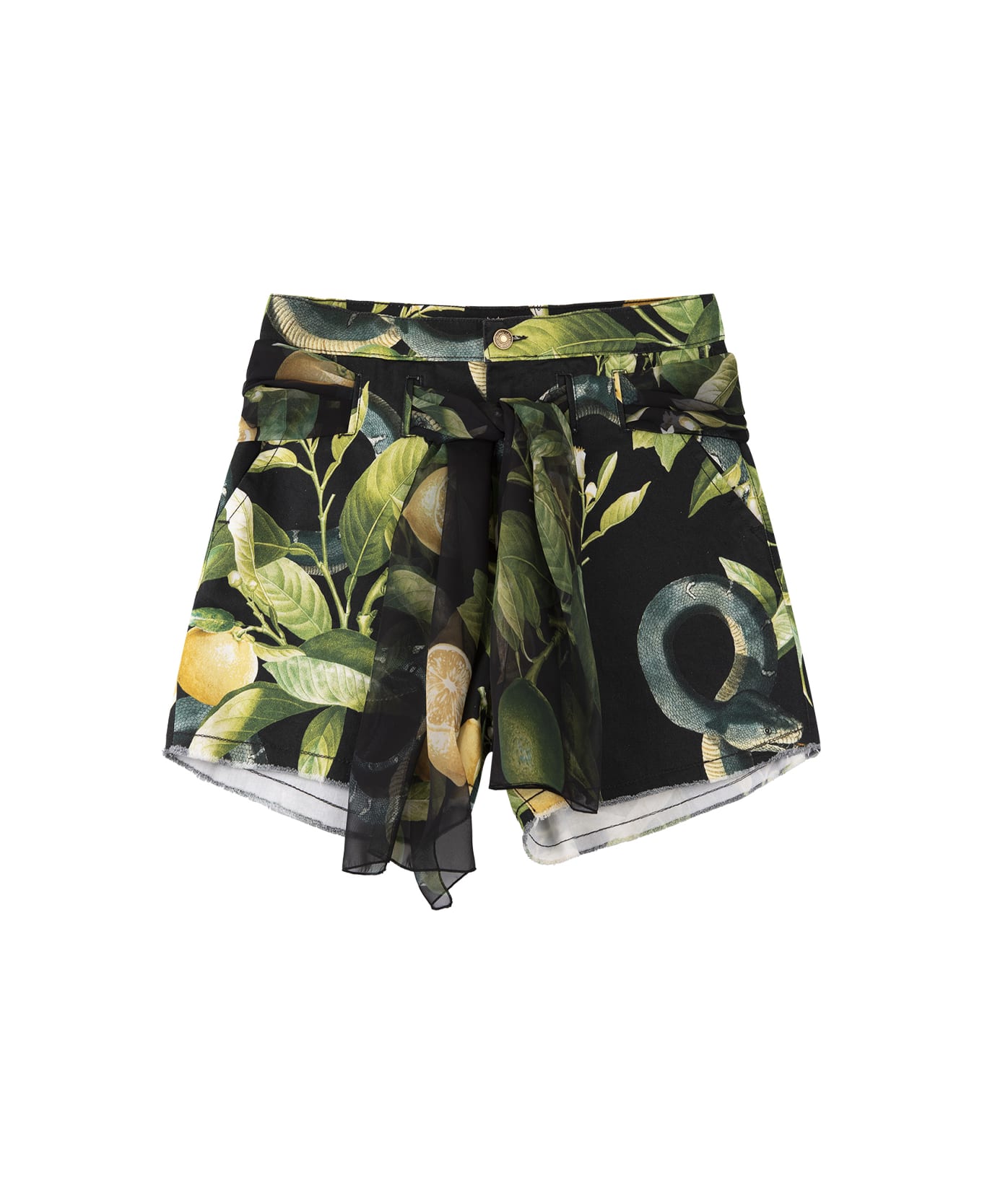 Roberto Cavalli Black Shorts With Lemons Print - Black ショートパンツ