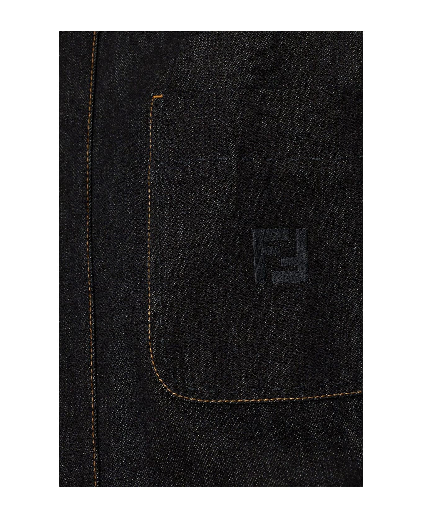 Fendi Logo Embroidered Denim Jacket - Blu