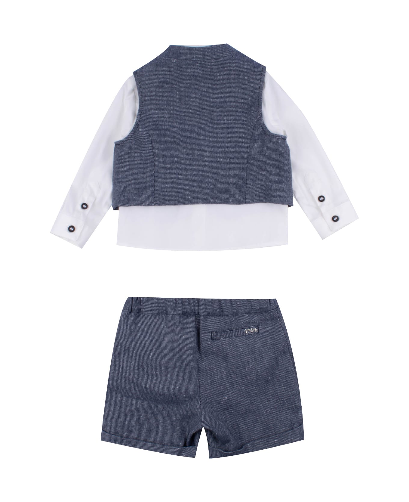Emporio Armani Linen Blend Vest, Shirt And Bermuda - Grey ボディスーツ＆セットアップ