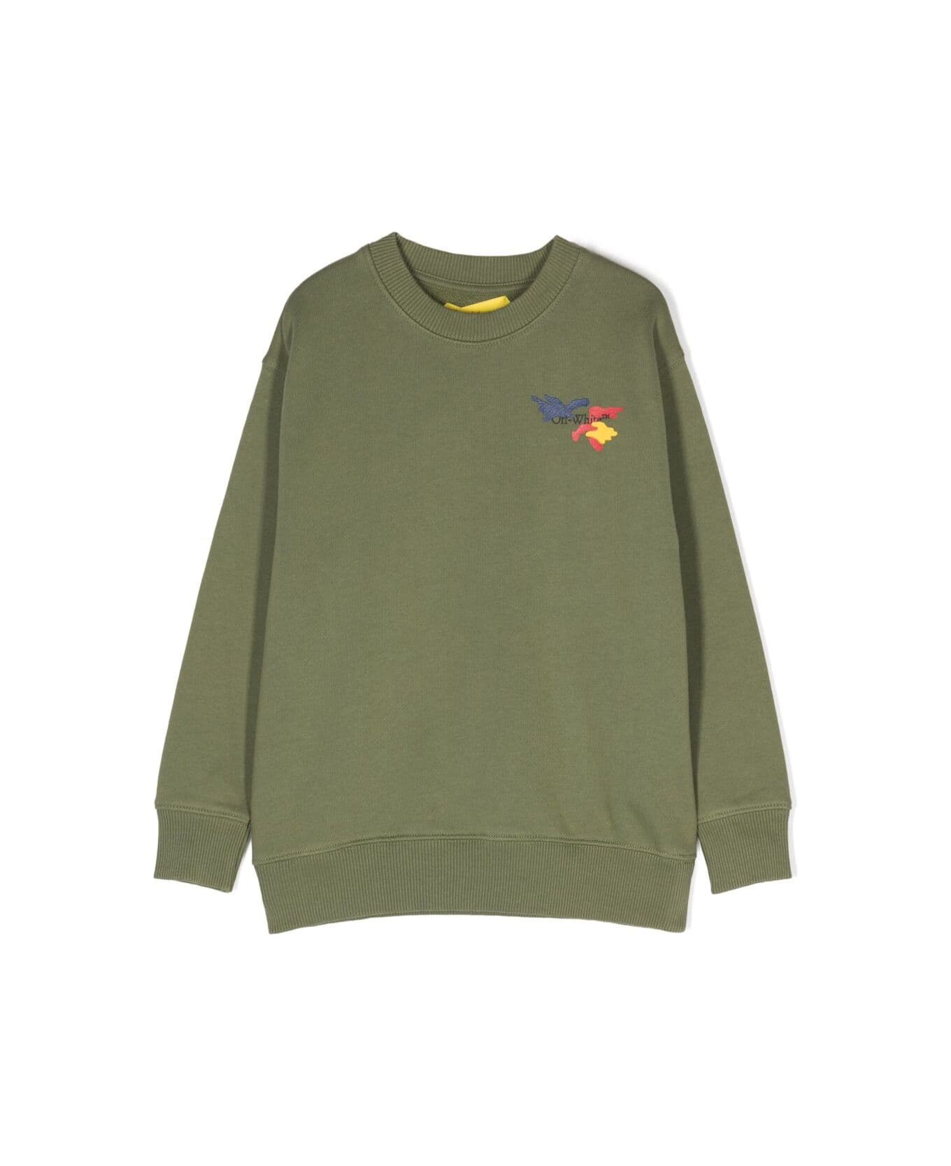 Off-White Green Long-sleeved Sweatshirt With 'arrow Camouflage' Motif In Cotton Boy - Military B ニットウェア＆スウェットシャツ