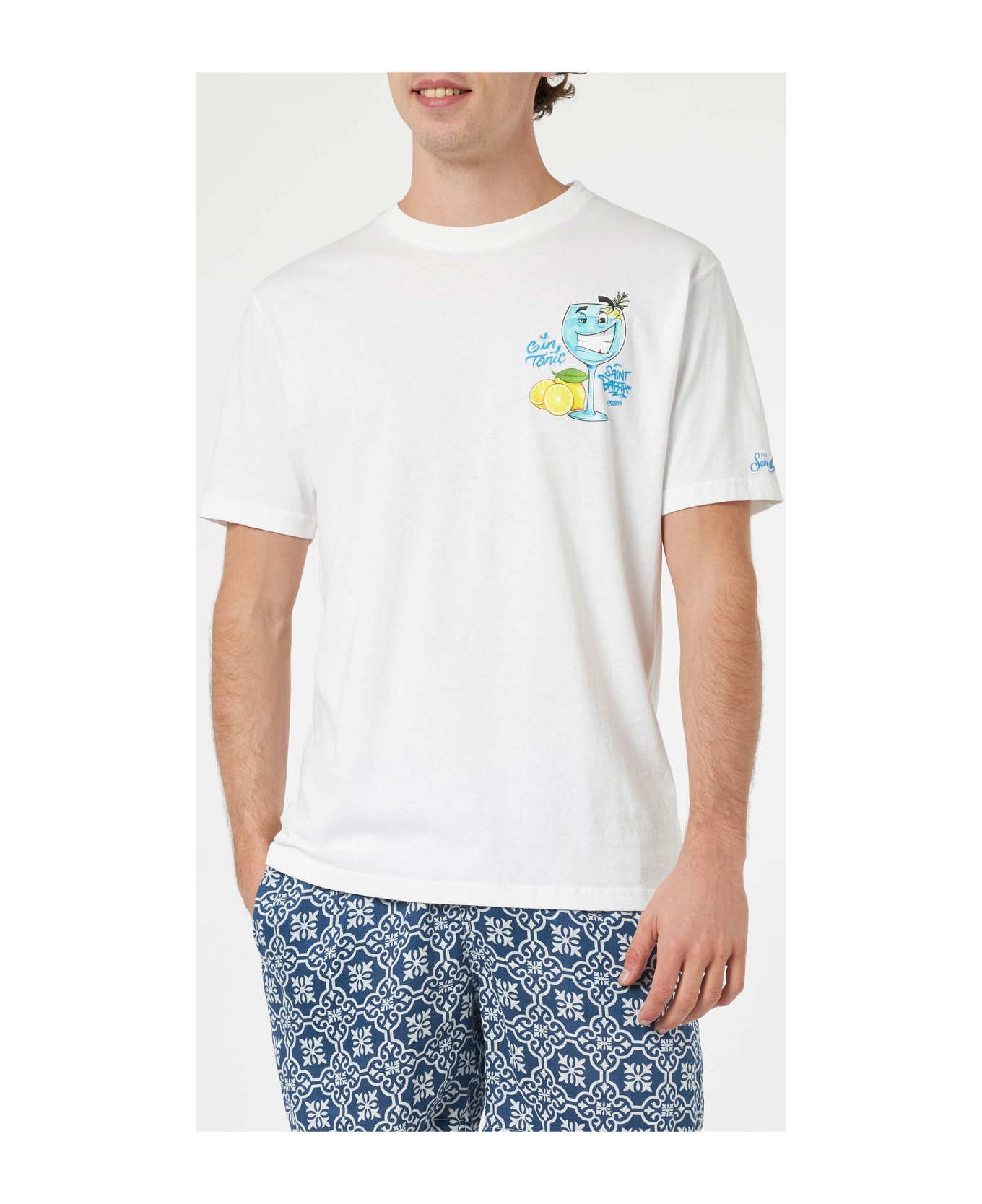 MC2 Saint Barth Man Cotton T-shirt With Cryptopuppets Gin Tonic Front And Back Placed Print | Cryptopuppets Special Edition - WHITE