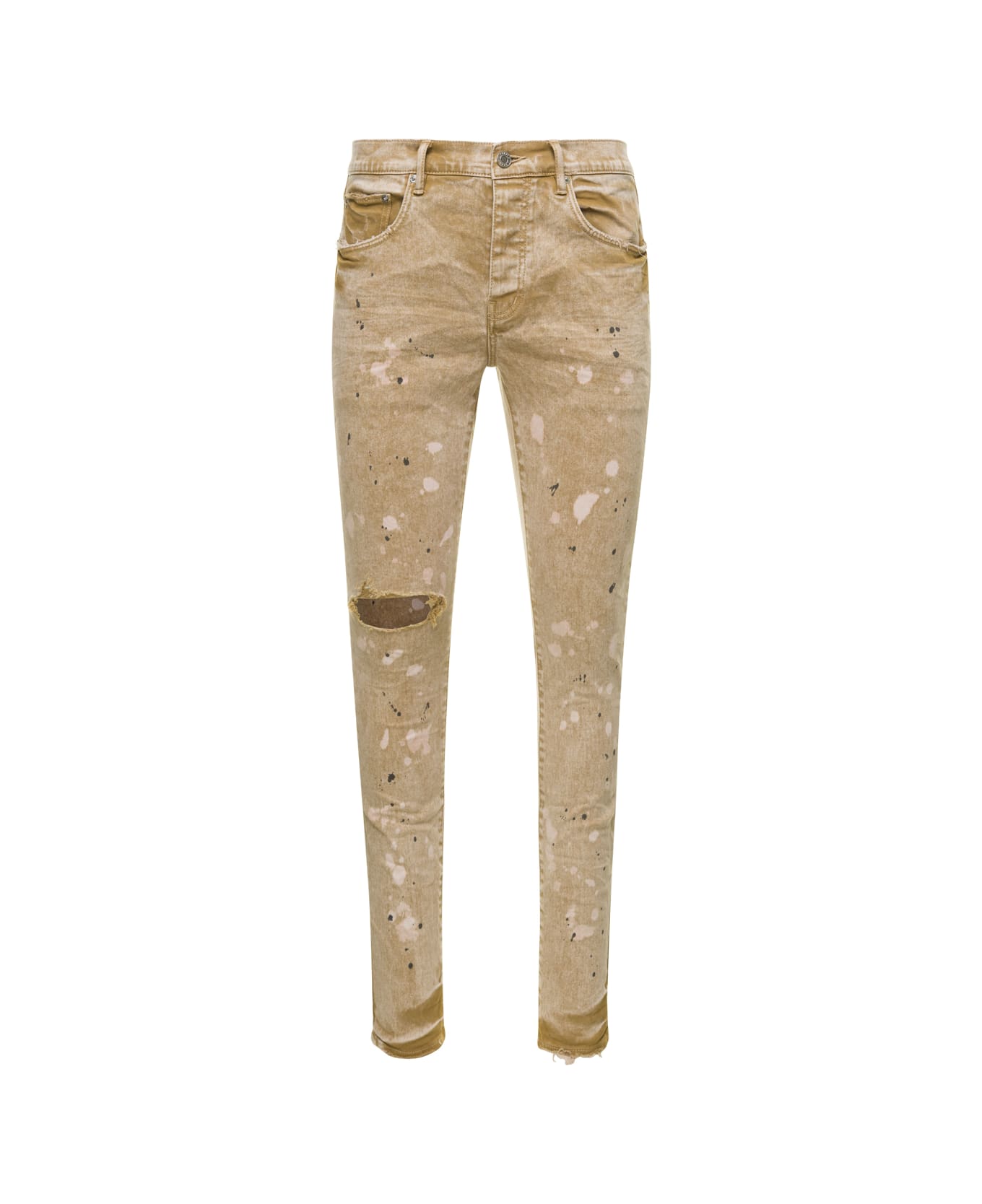 Purple Brand Beige Skinny Ripped Jeans With Paint Stains In Cotton Denim Purple Brand - Beige