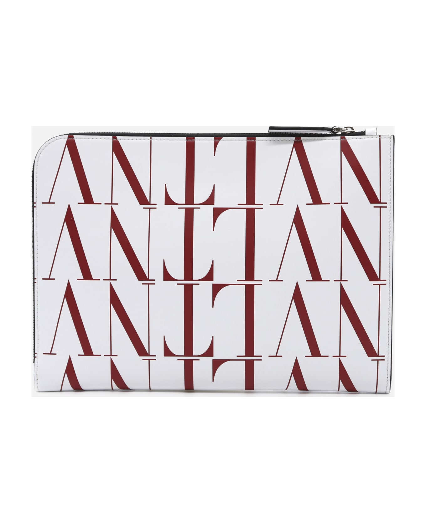 Valentino Garavani Leather Card Holder With All-over Vltn Logo - Bianco/rosso