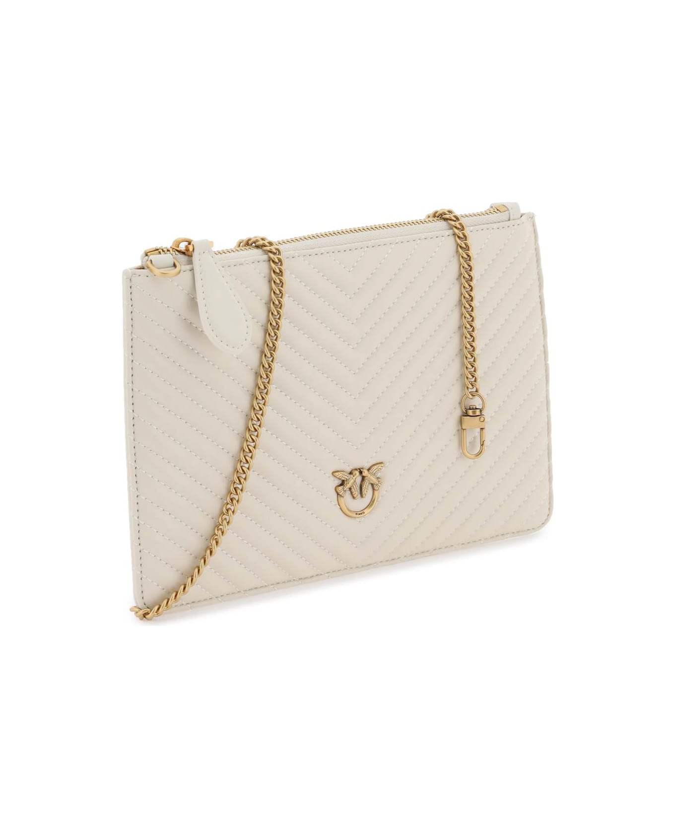 Pinko Classic Flat Love Bag Simply Clutch - BIANCO SETA ANTIQUE GOLD (White)
