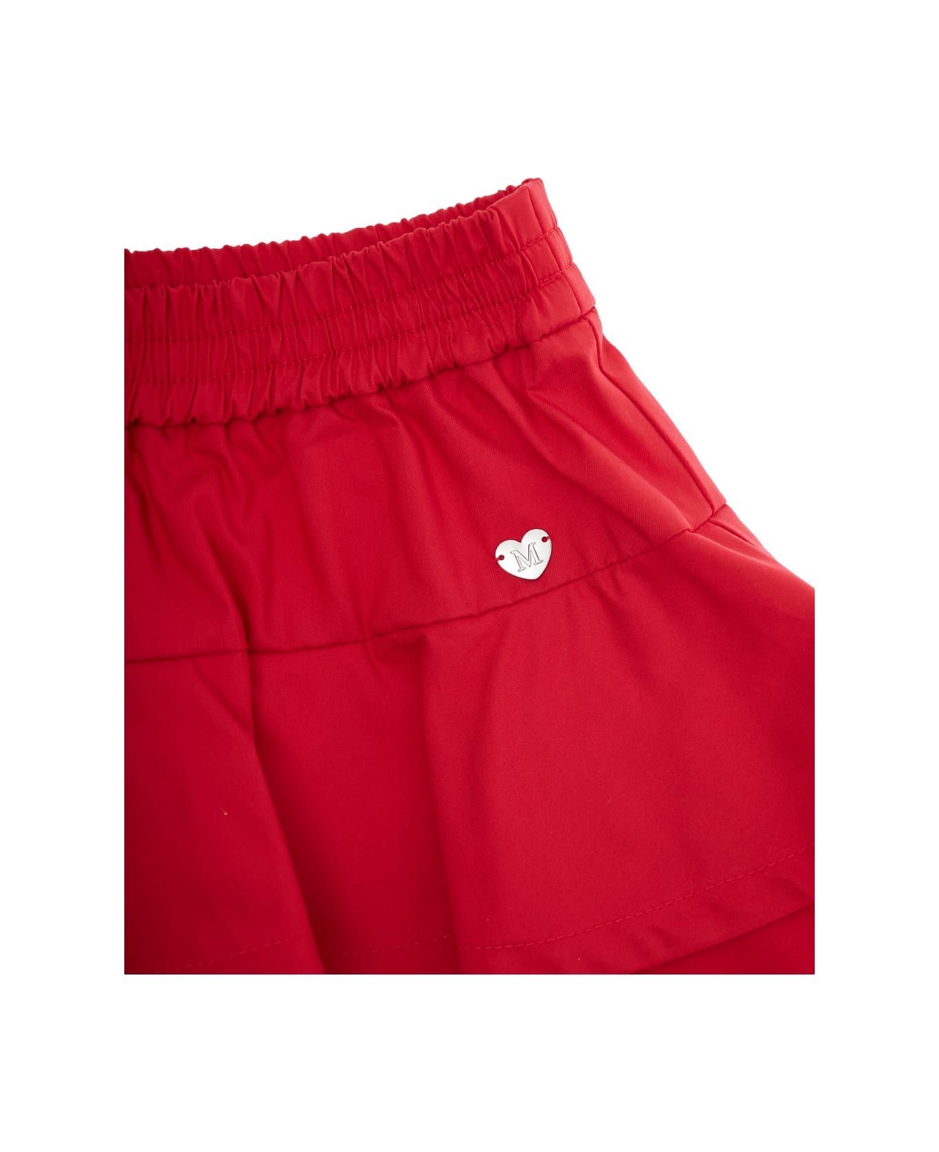 Monnalisa Red Skirt With Elastic Waist And Logo Patch On The Front In Cotton Blend Stretch Girl - Red