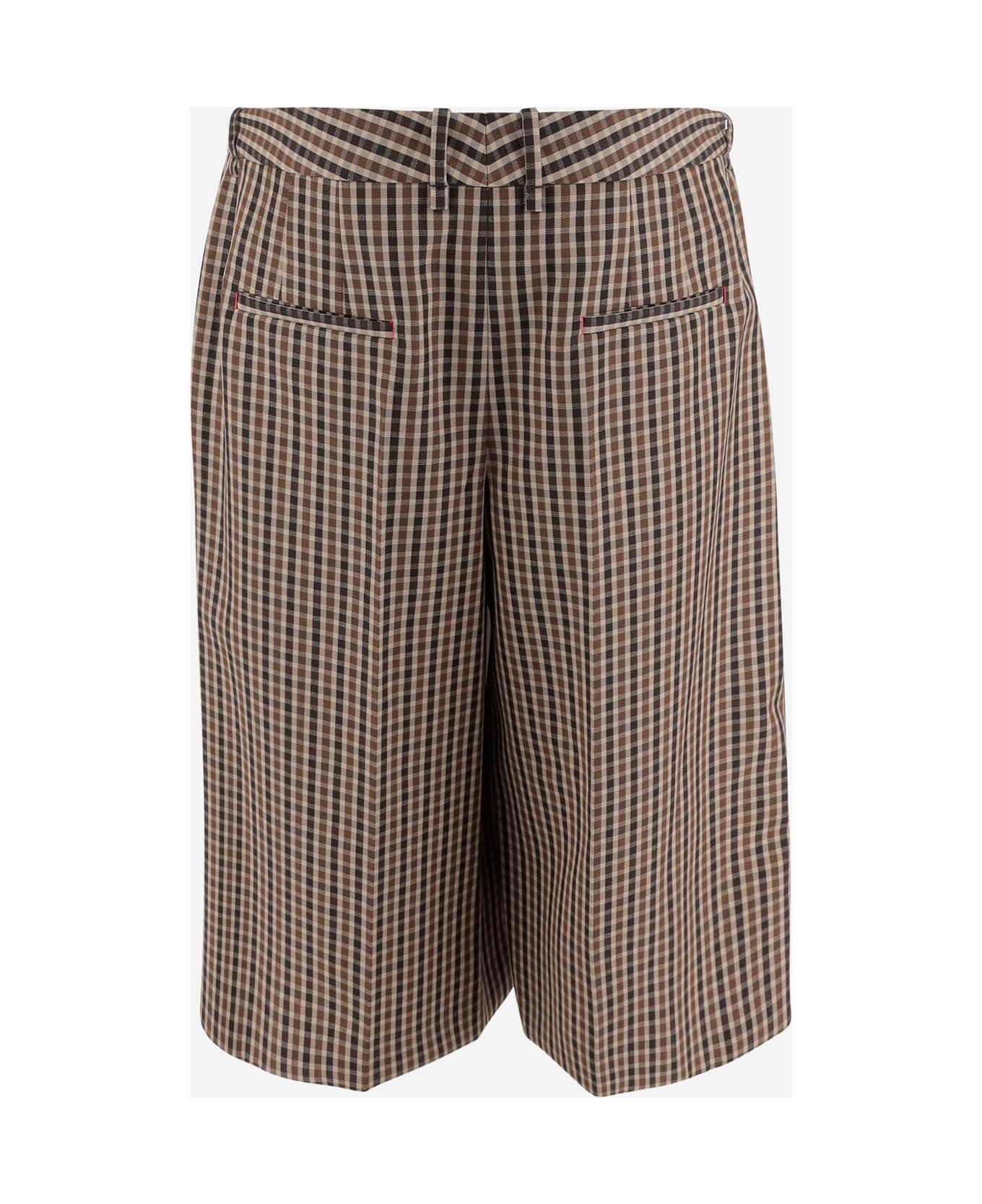 Jil Sander Wool Plaid Pattern Short Pants - Red