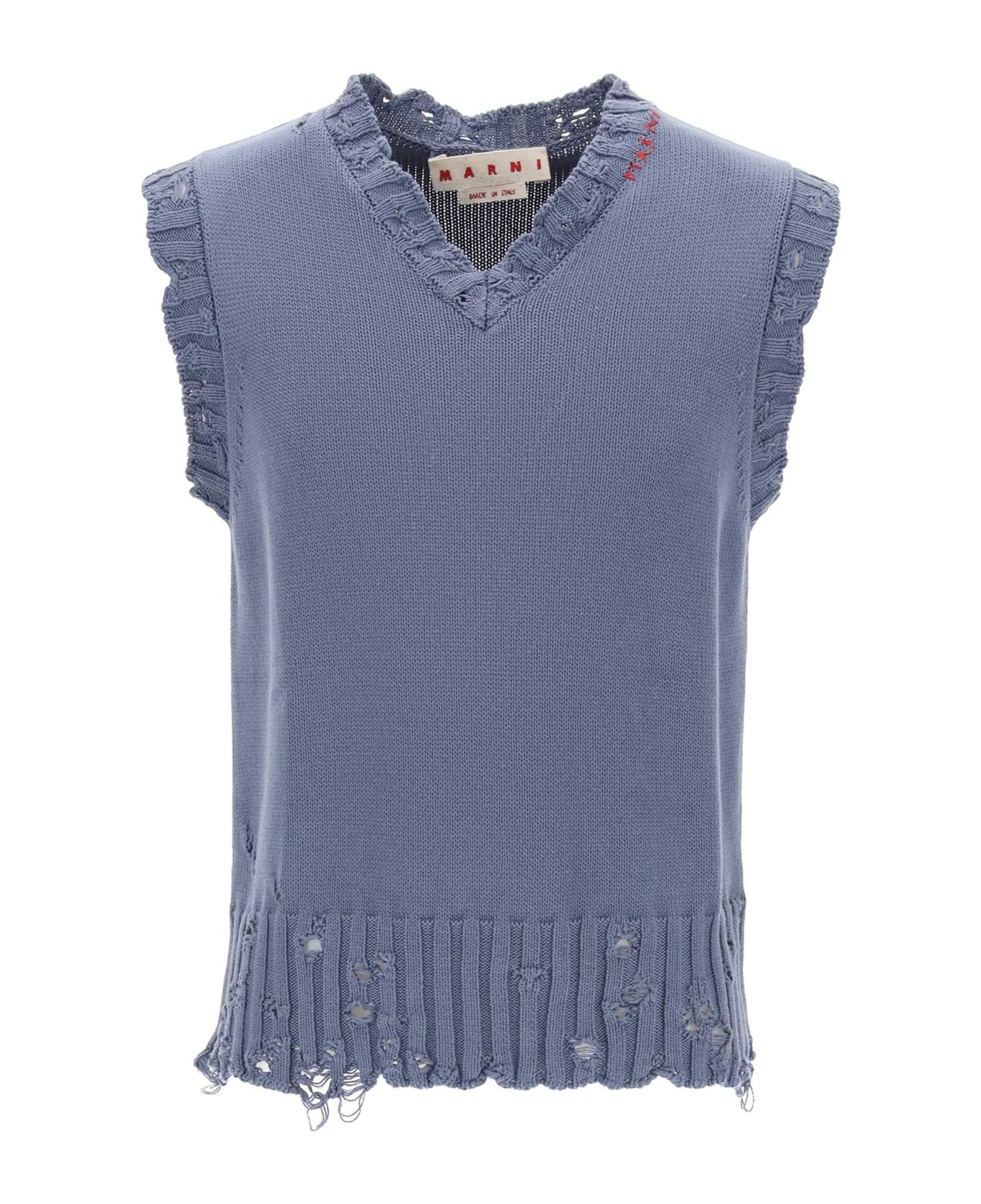 Marni Destroyed-effect Vest In Cotton - STEEL (Light blue) ニットウェア