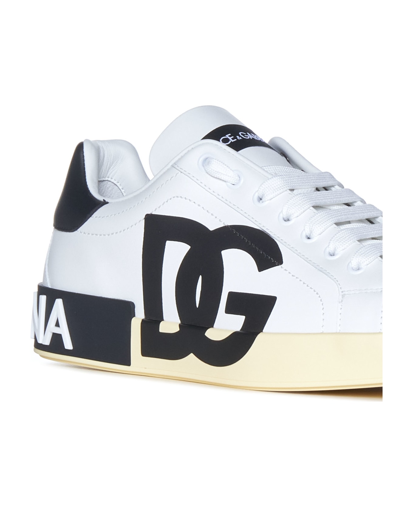 Dolce & Gabbana Portofino Nappa Sneaker With Printed Dg Logo - White