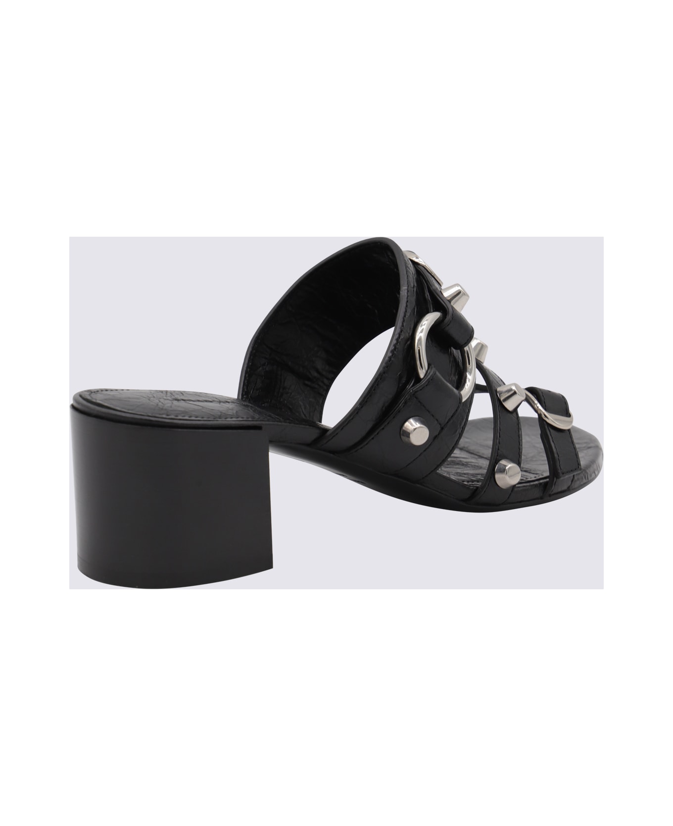 Balenciaga Black Leather City Sandals - Black