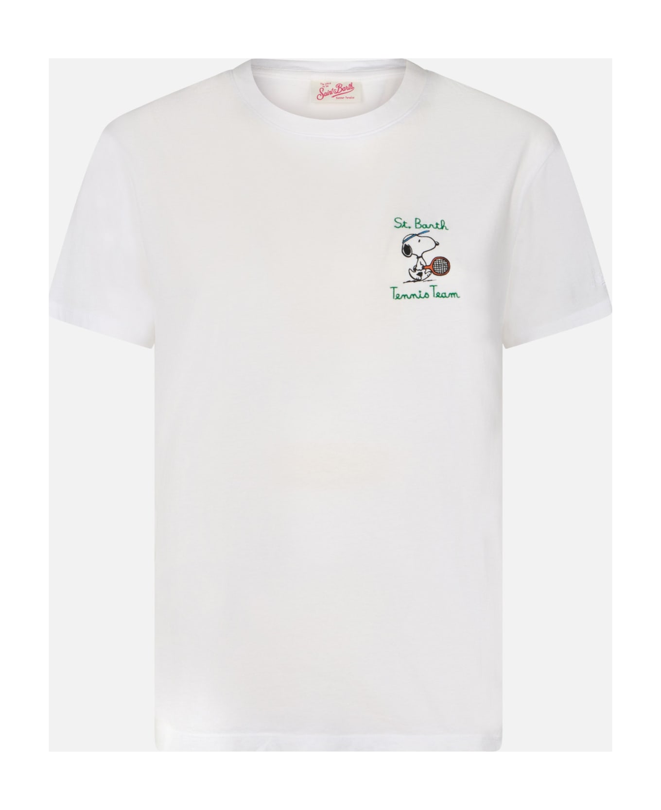 MC2 Saint Barth Woman Pink Cotton Jersey Crewneck T-shirt Emilie With Snoopy St. Barth Tennis Team Embroidery | Snoopy Peanuts Special Edition - WHITE