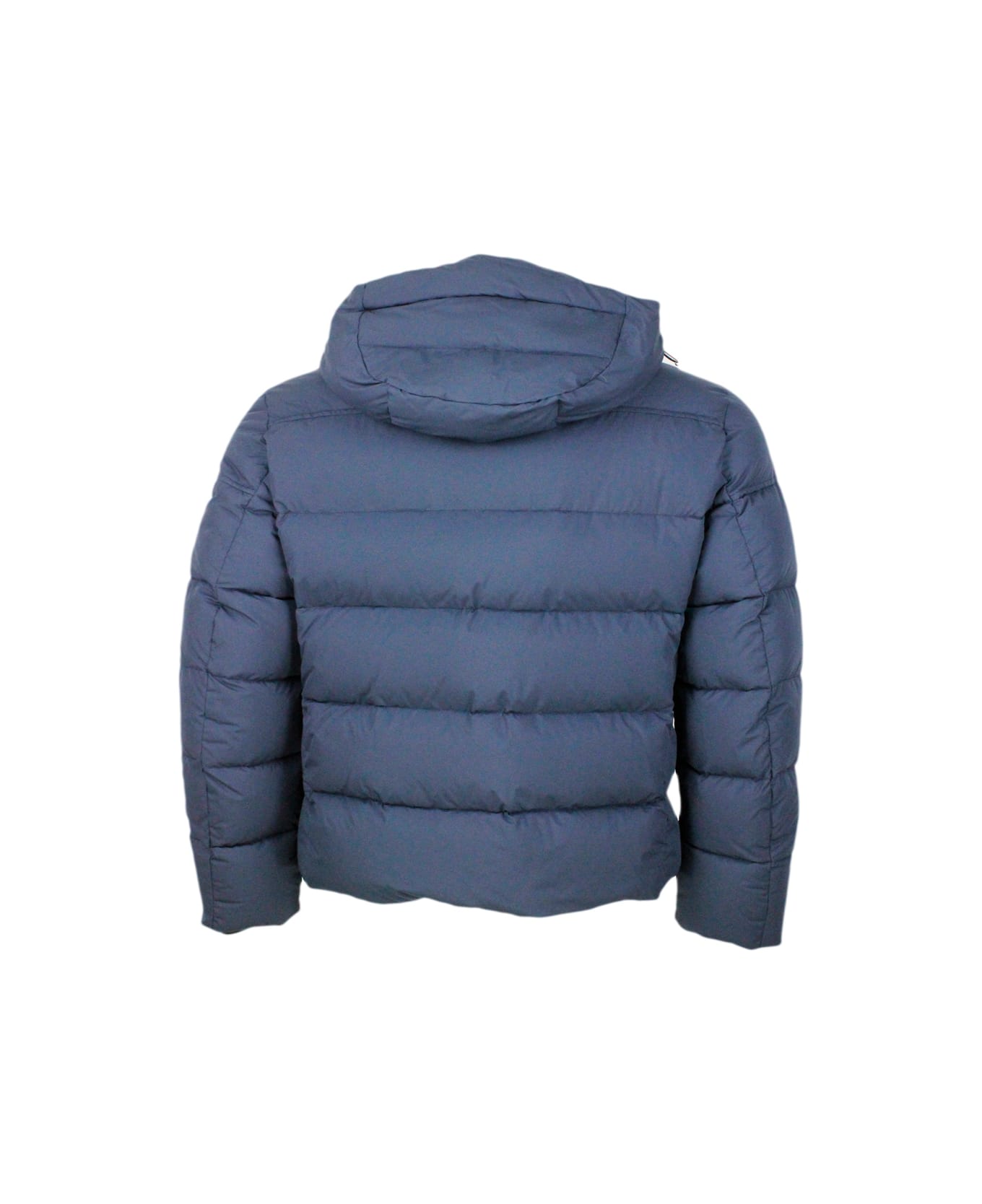 Moorer Goose Down Padded Bomber Jacket With Removable Hood - Blu navy