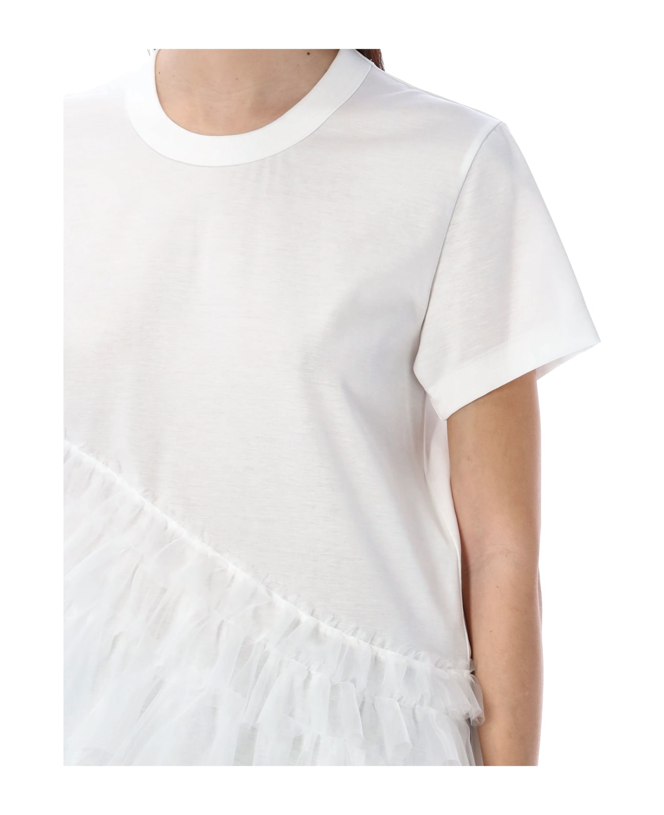Noir Kei Ninomiya Ruffle Tulle Insert T-shirt - WHITE