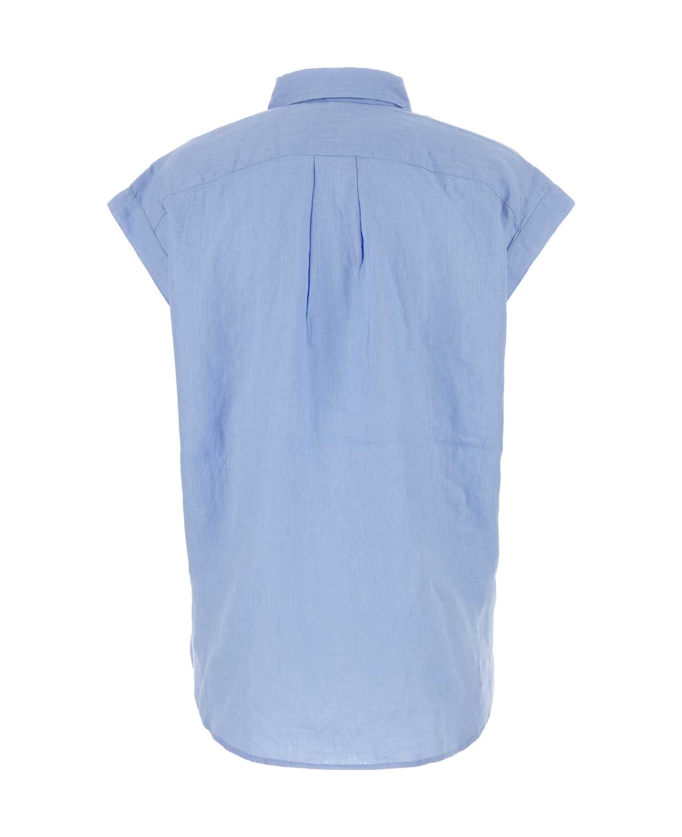 Polo Ralph Lauren Cerulean Blue Linen Blouse - AUSTINBLUE