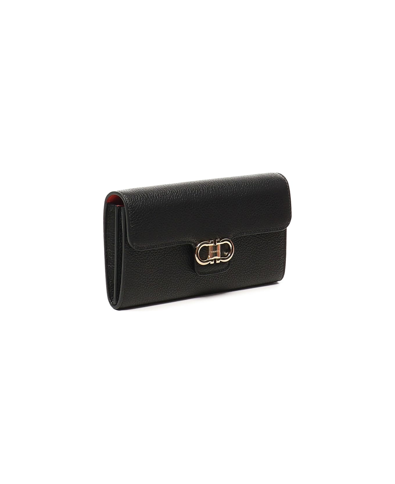 Ferragamo Gancini Wallet With Shoulder Strap - Black