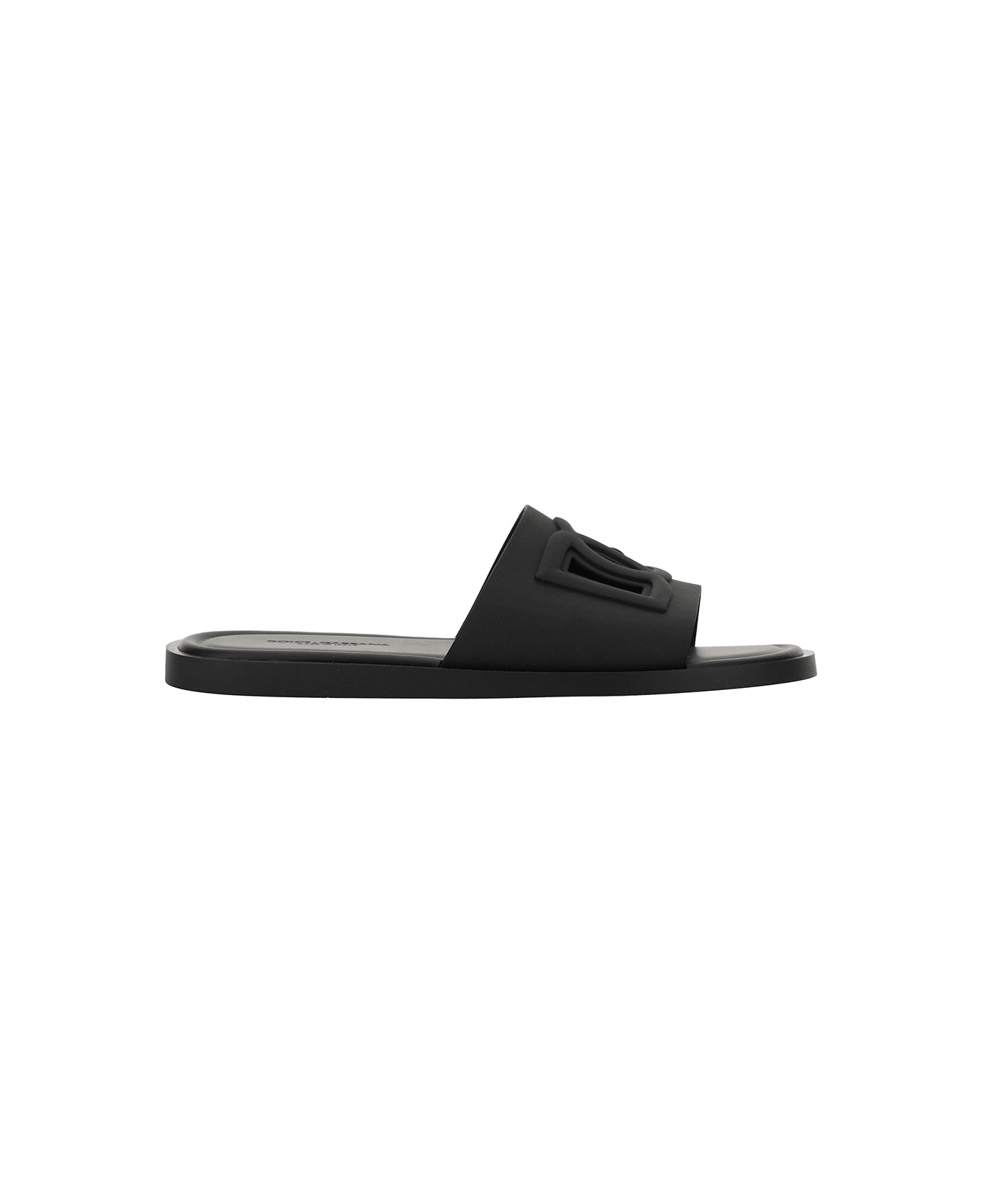 Dolce & Gabbana Black Sandals With Logo Detail In Rubber Man - Black