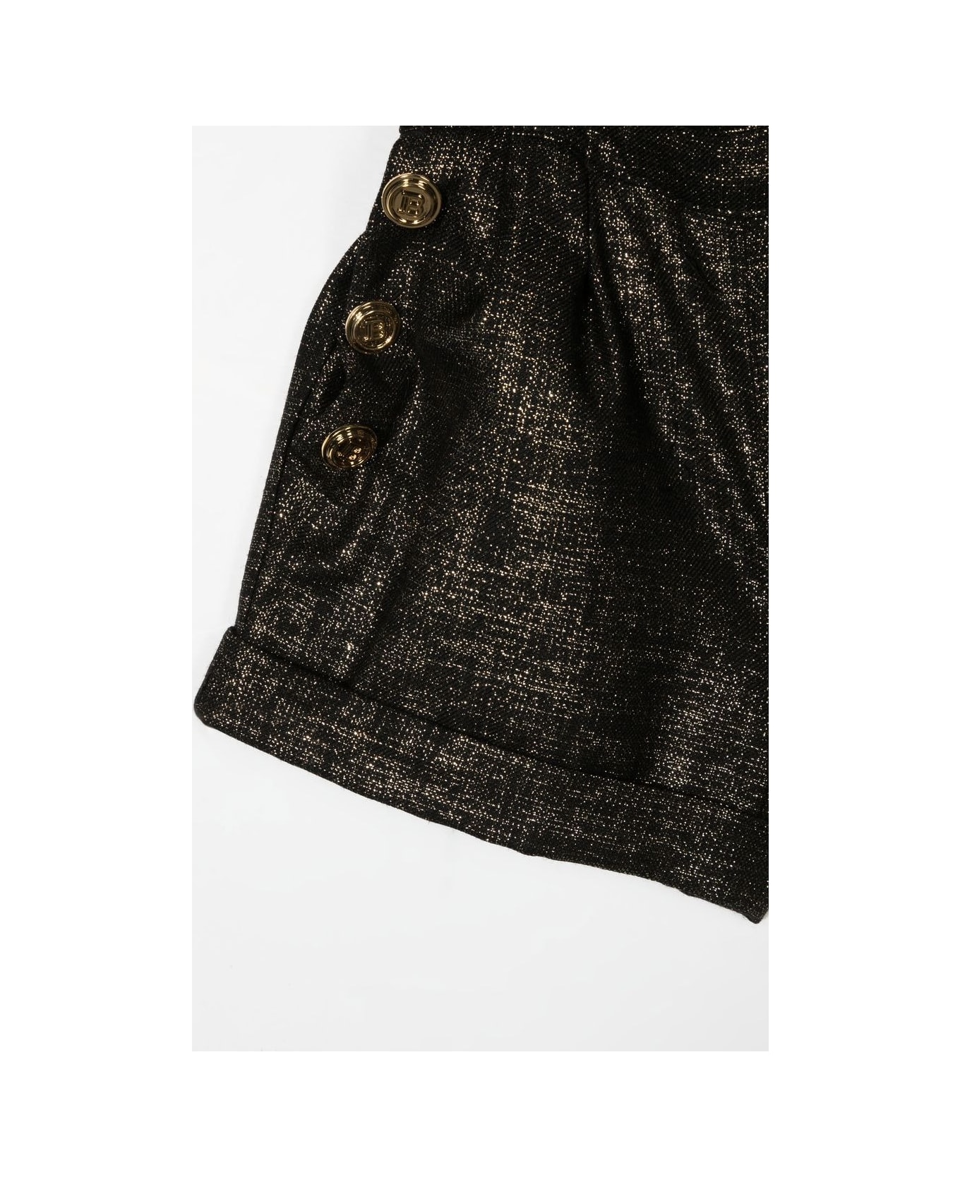 Balmain Baby Shorts In Black And Gold Lurex Wool Blend - Nero