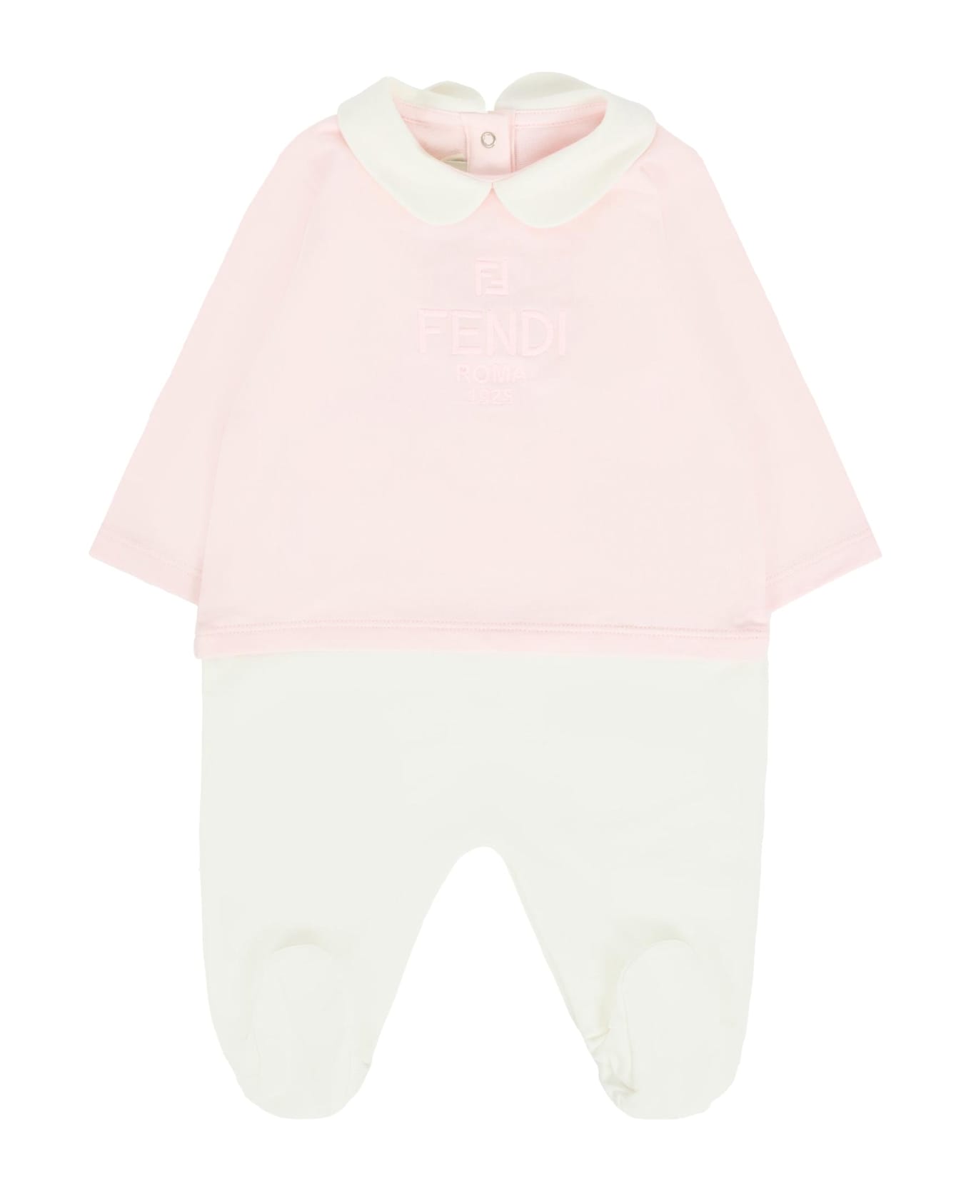Fendi Pink Babygrow Suit For Baby Girl With Logo - Pink