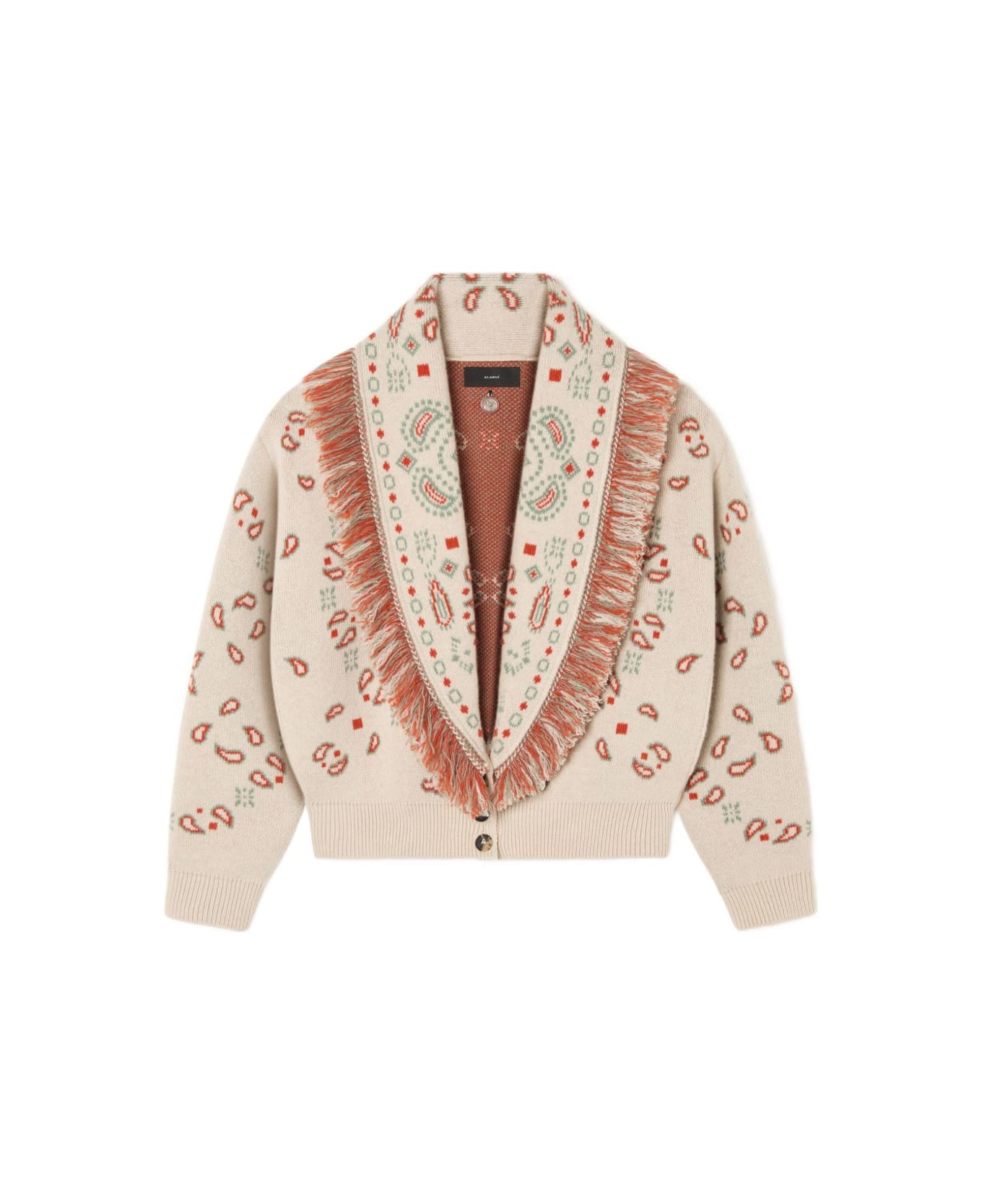 Alanui Bandana Jacquard Cashmere And Wool Cardigan - Beige