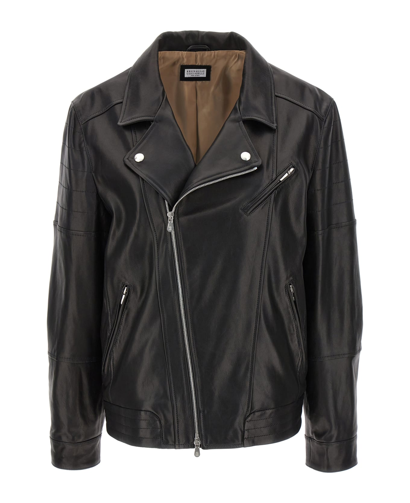 Brunello Cucinelli Leather Biker Jacket - Black