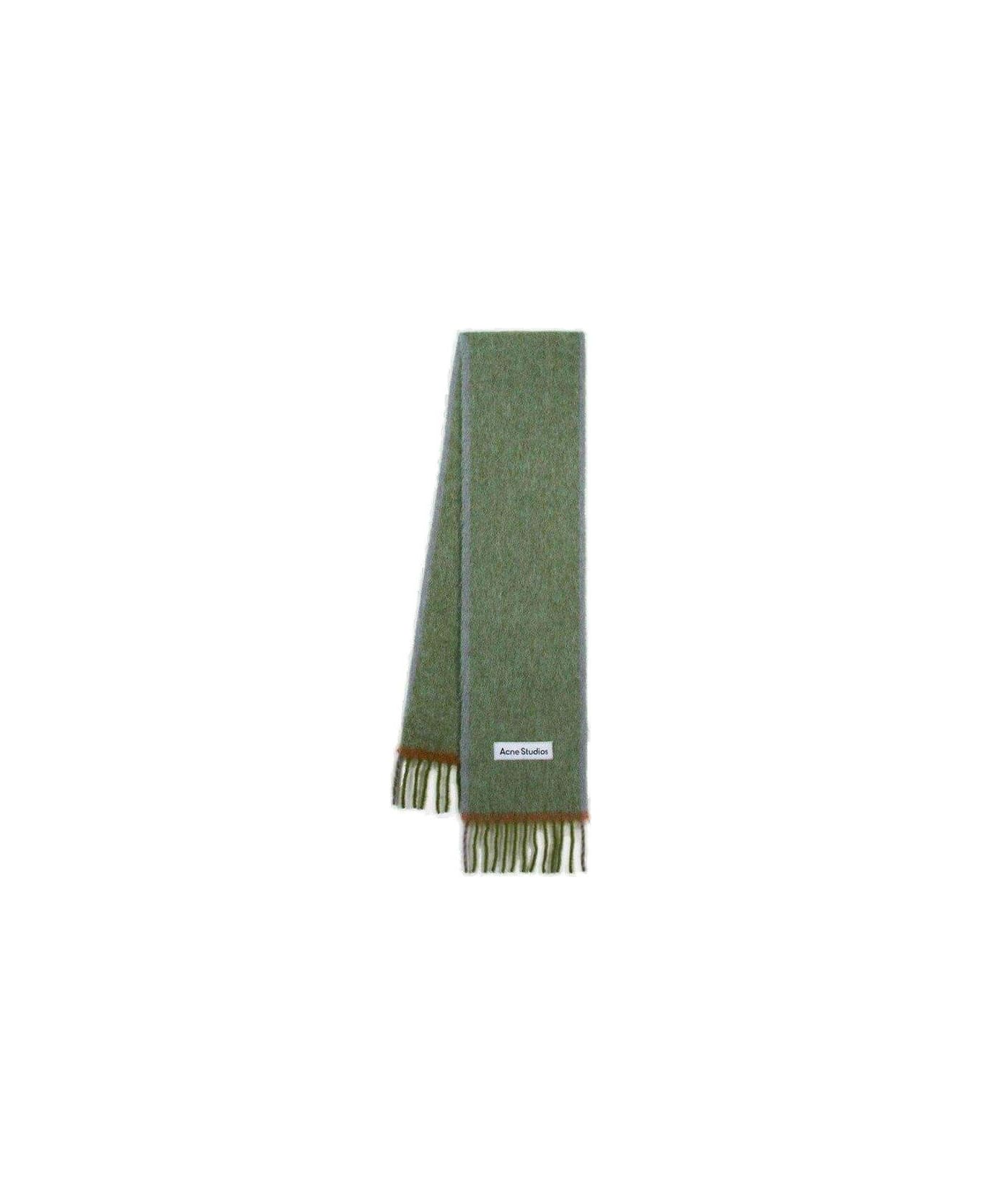Acne Studios Logo Patch Fringed-edge Scarf - Green スカーフ