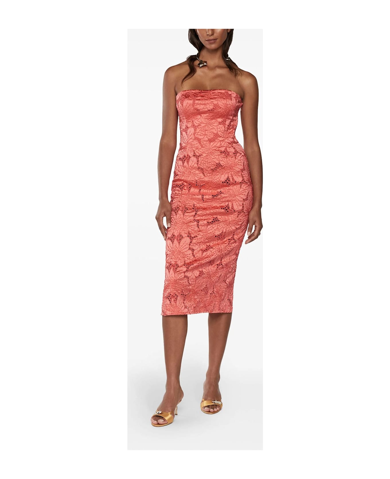 Genny Bustier Dress With Orchids Embroidery - Tea rose