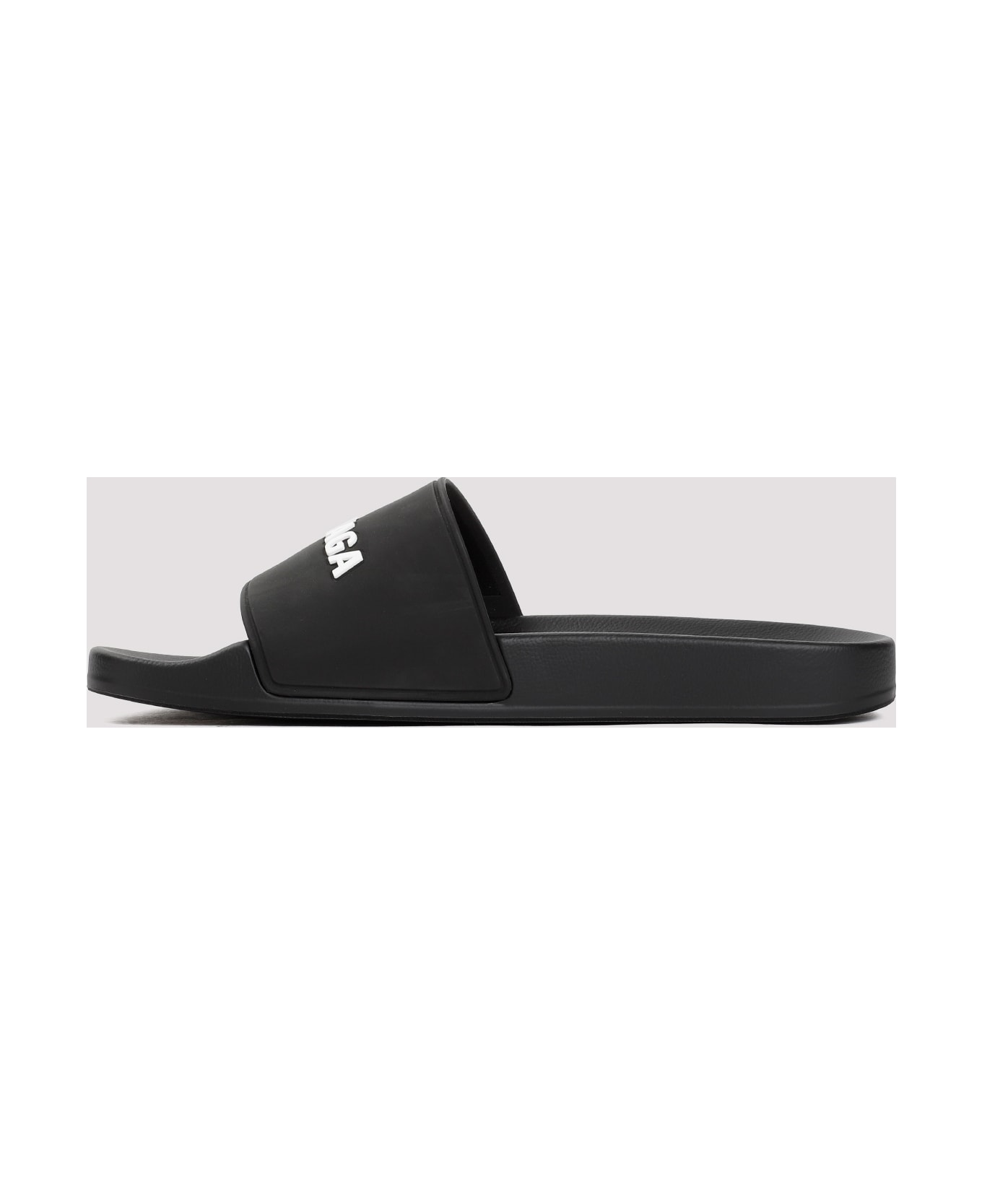 Balenciaga Pool Slide Logo Shoes - Black White