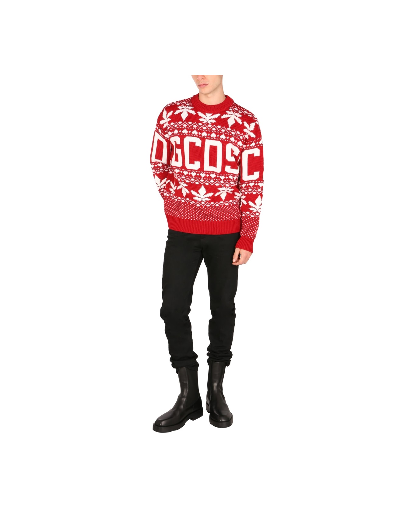 GCDS Christmas Sweater With Logo - RED