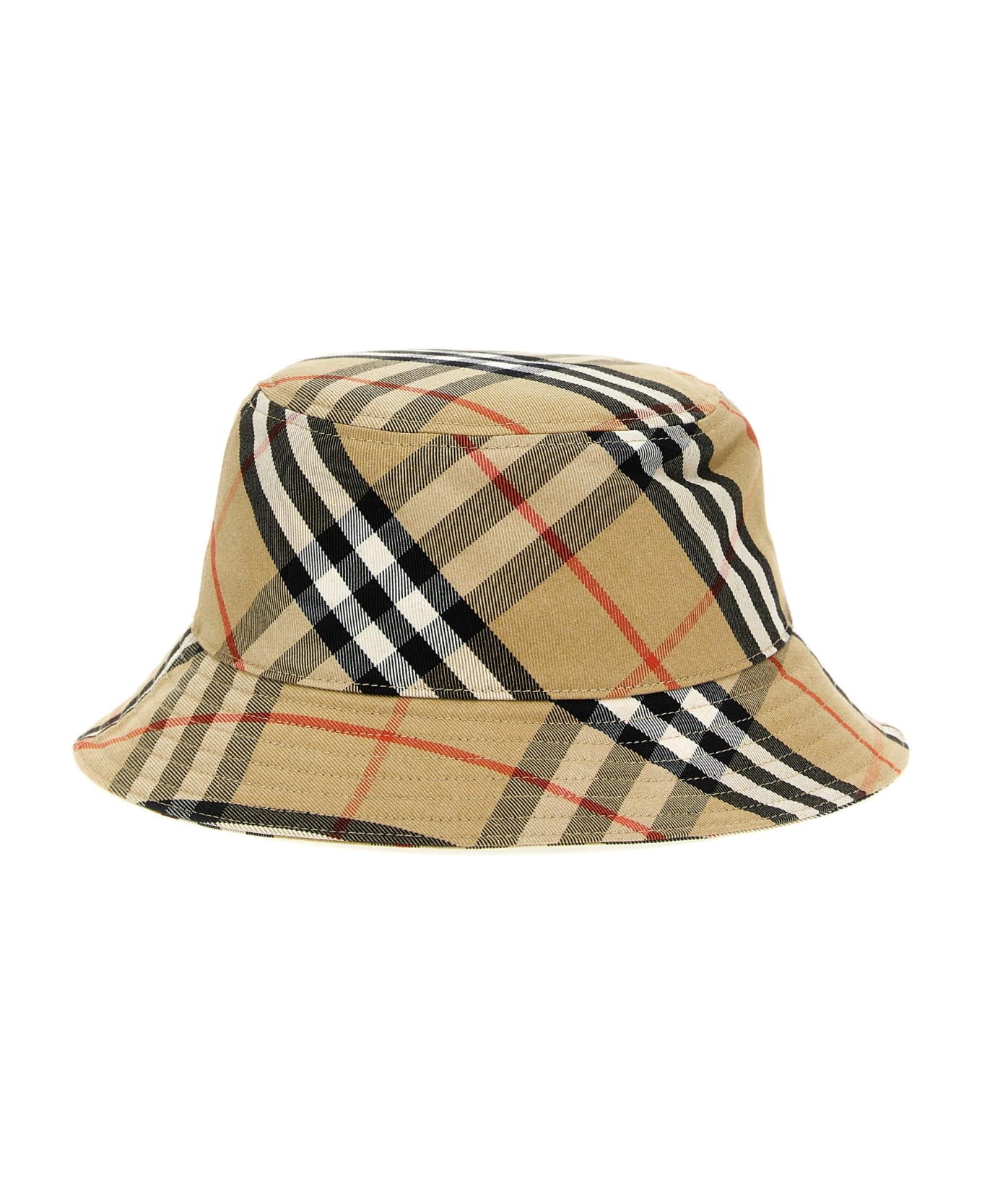 Burberry Logo Embroidery Check Bucket Hat - Beige 帽子