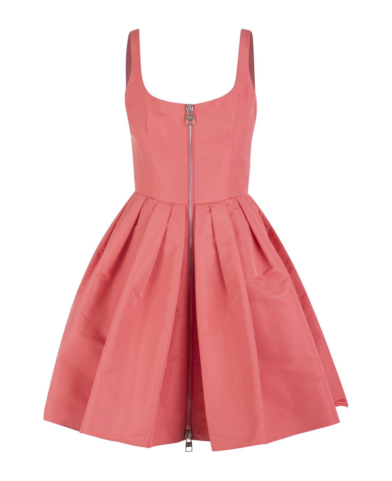 Alexander McQueen Woman Mini Dress In Coral Polyfaille With Zip - Coral