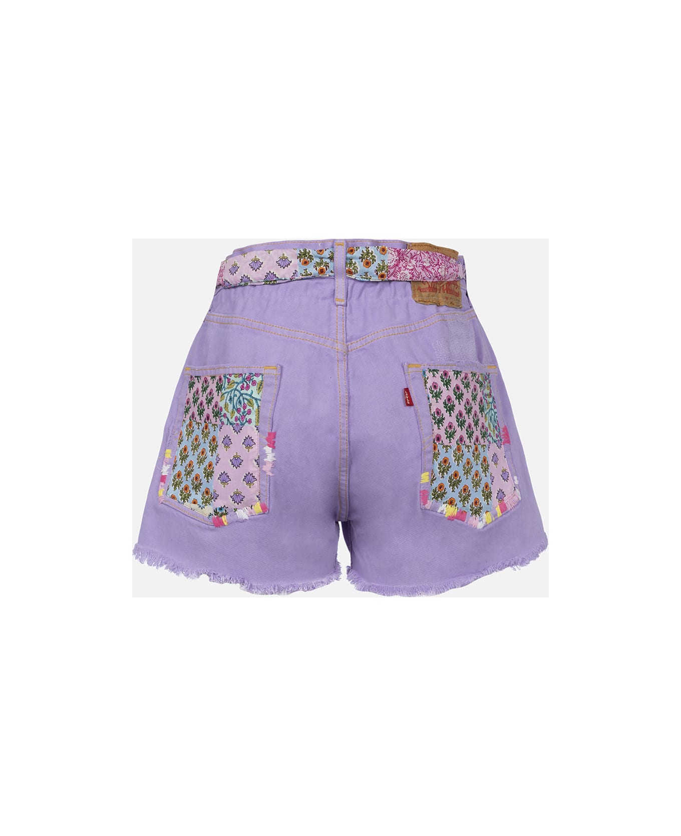 MC2 Saint Barth Woman Upcycled Denim Shorts Arizona With Patches - LILAC