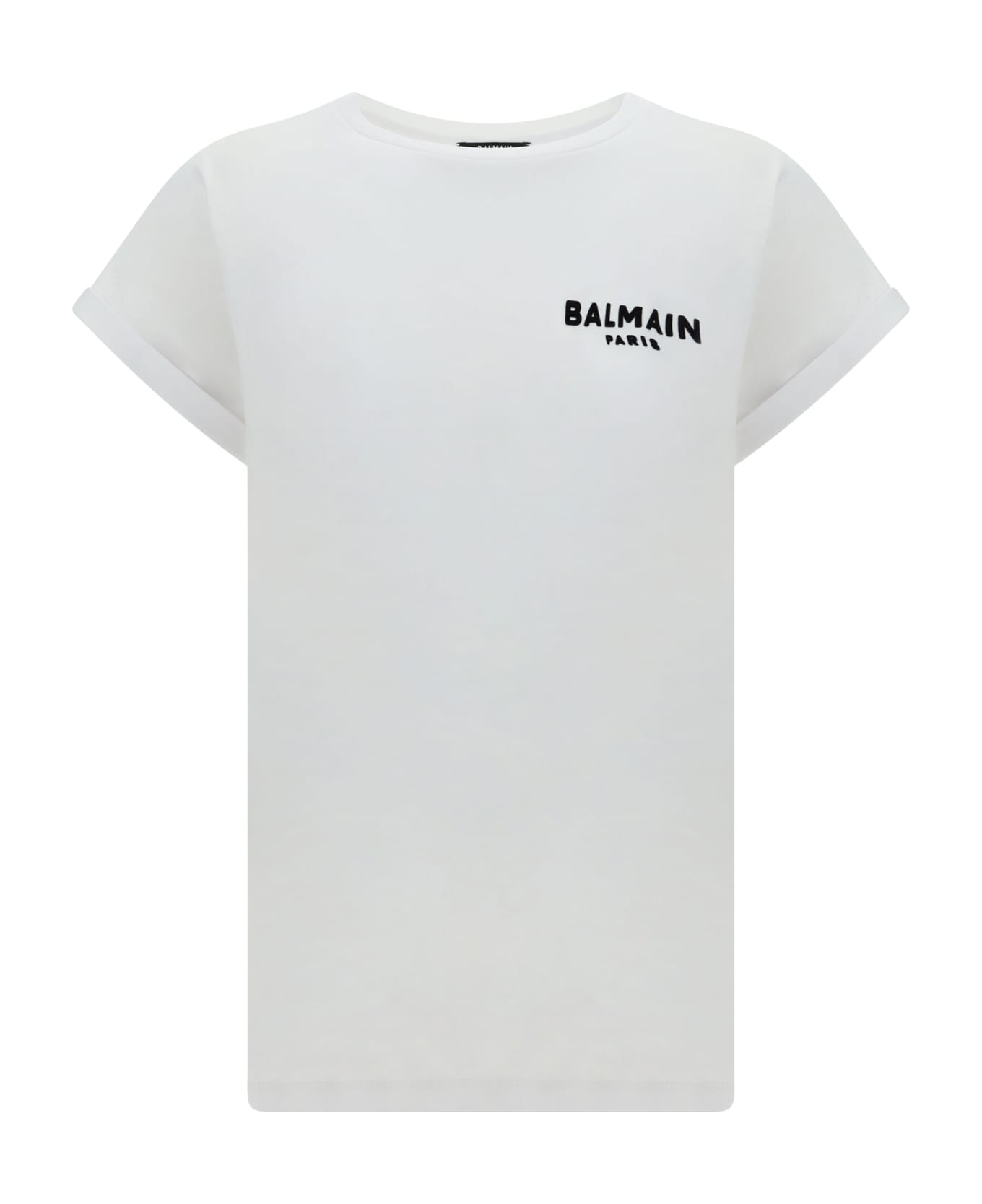 Balmain Flocked Logo T-shirt - Gab Blanc/noir Tシャツ
