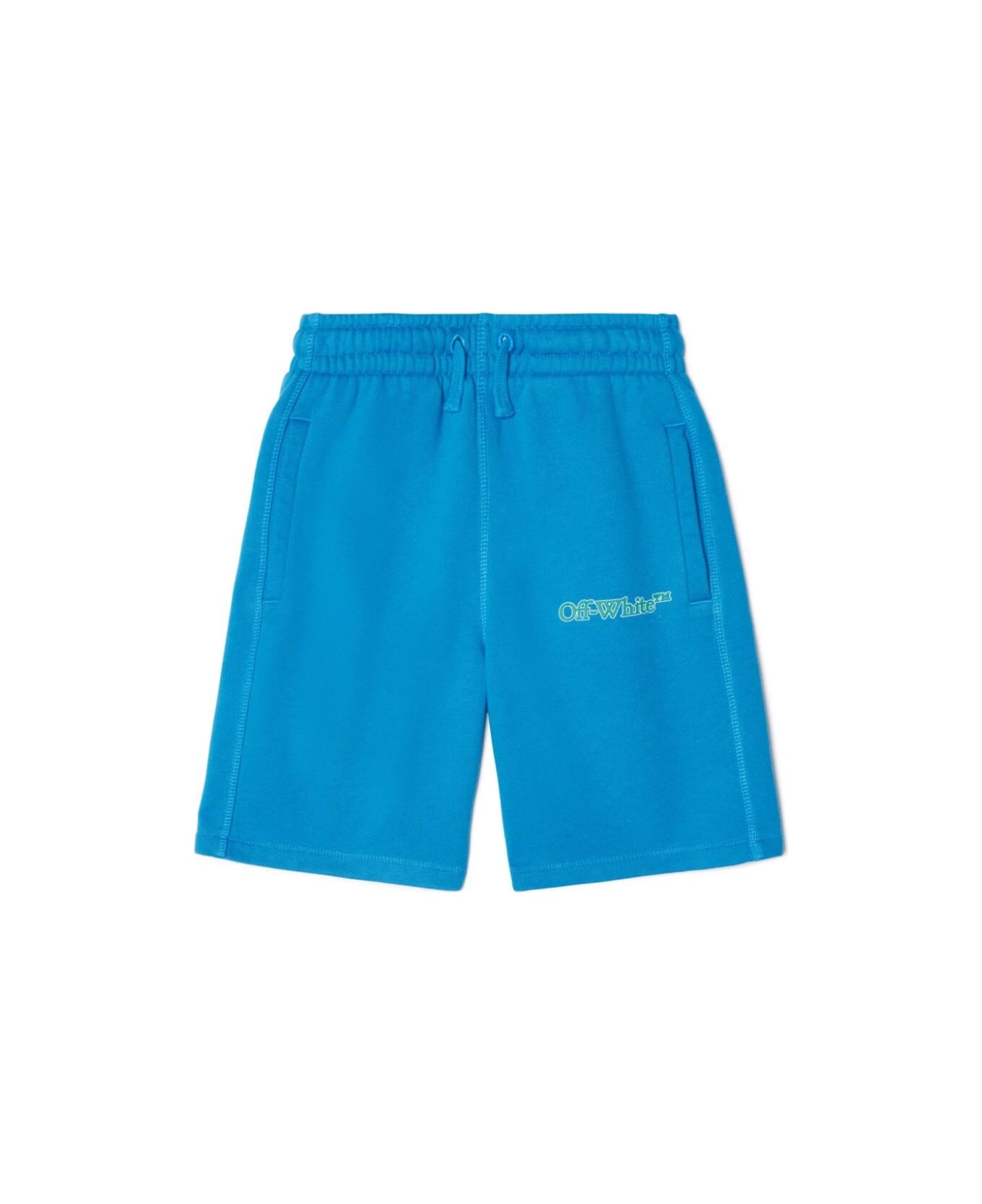 Off-White Light Blue Shorts With Logo In Cotton Boy - Blu