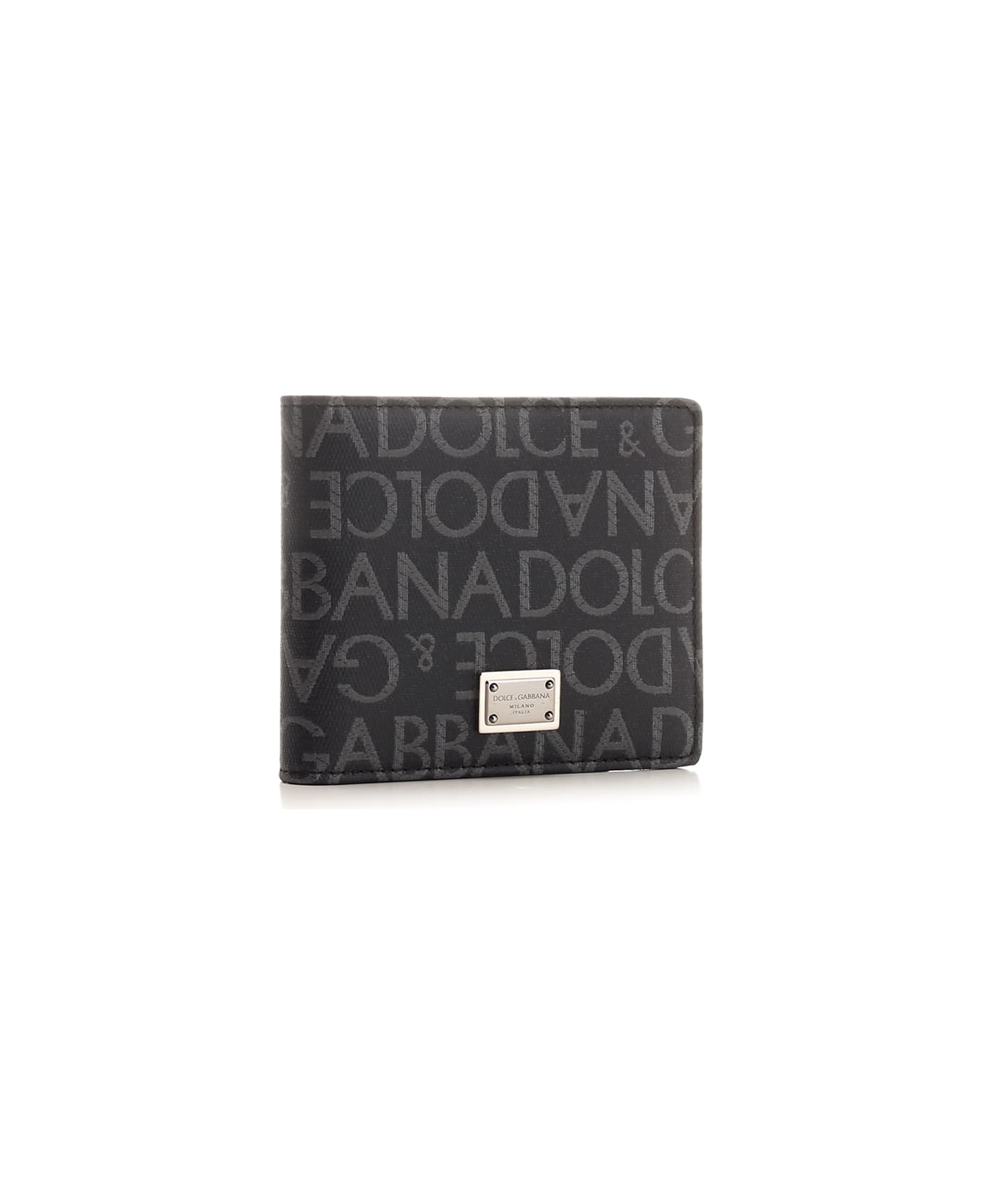 Dolce & Gabbana Bifold Wallet With All Over Logo - Black/grey