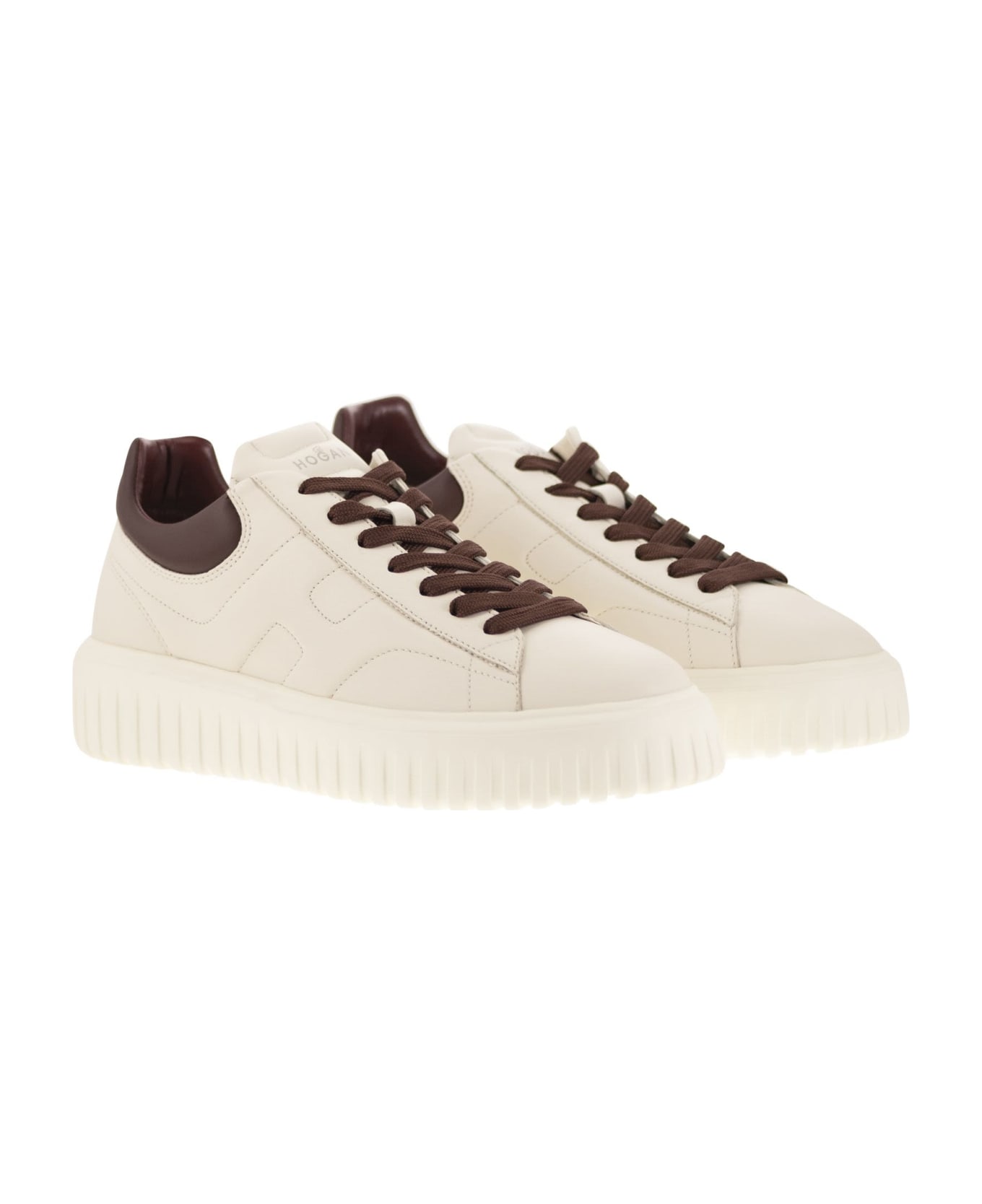 Hogan Sneakers H-stripes In Pelle - White/brown