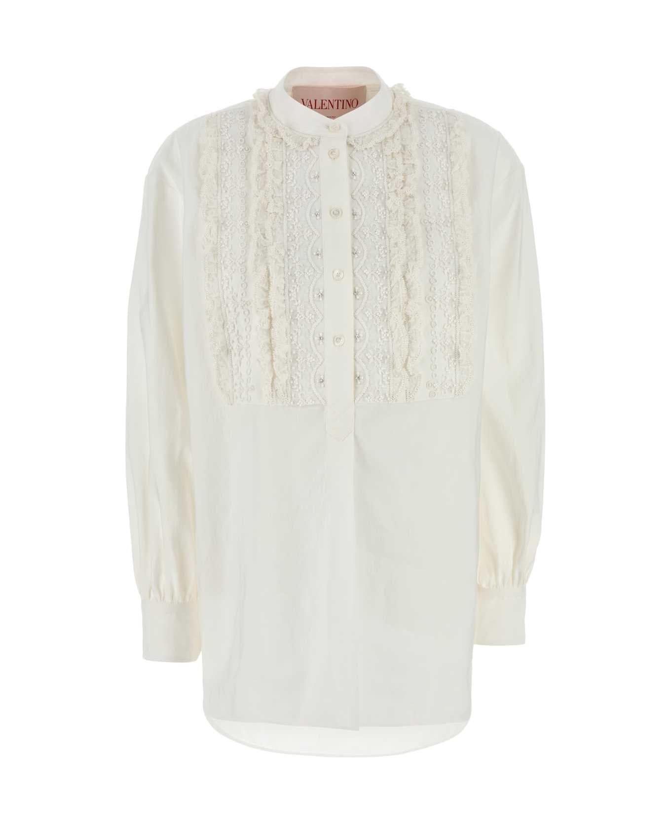 Valentino Garavani White Cotton Blend Blouse - BIANCO