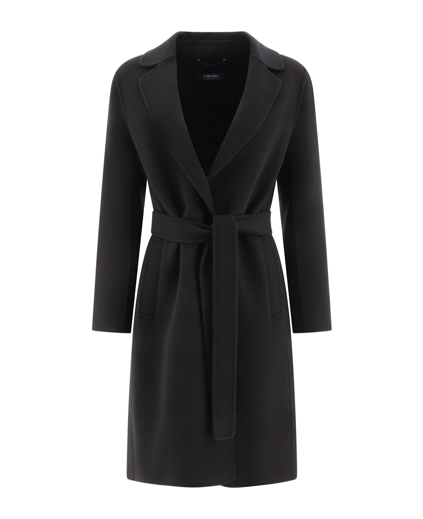 'S Max Mara Belted Long-sleeved Coat - Black