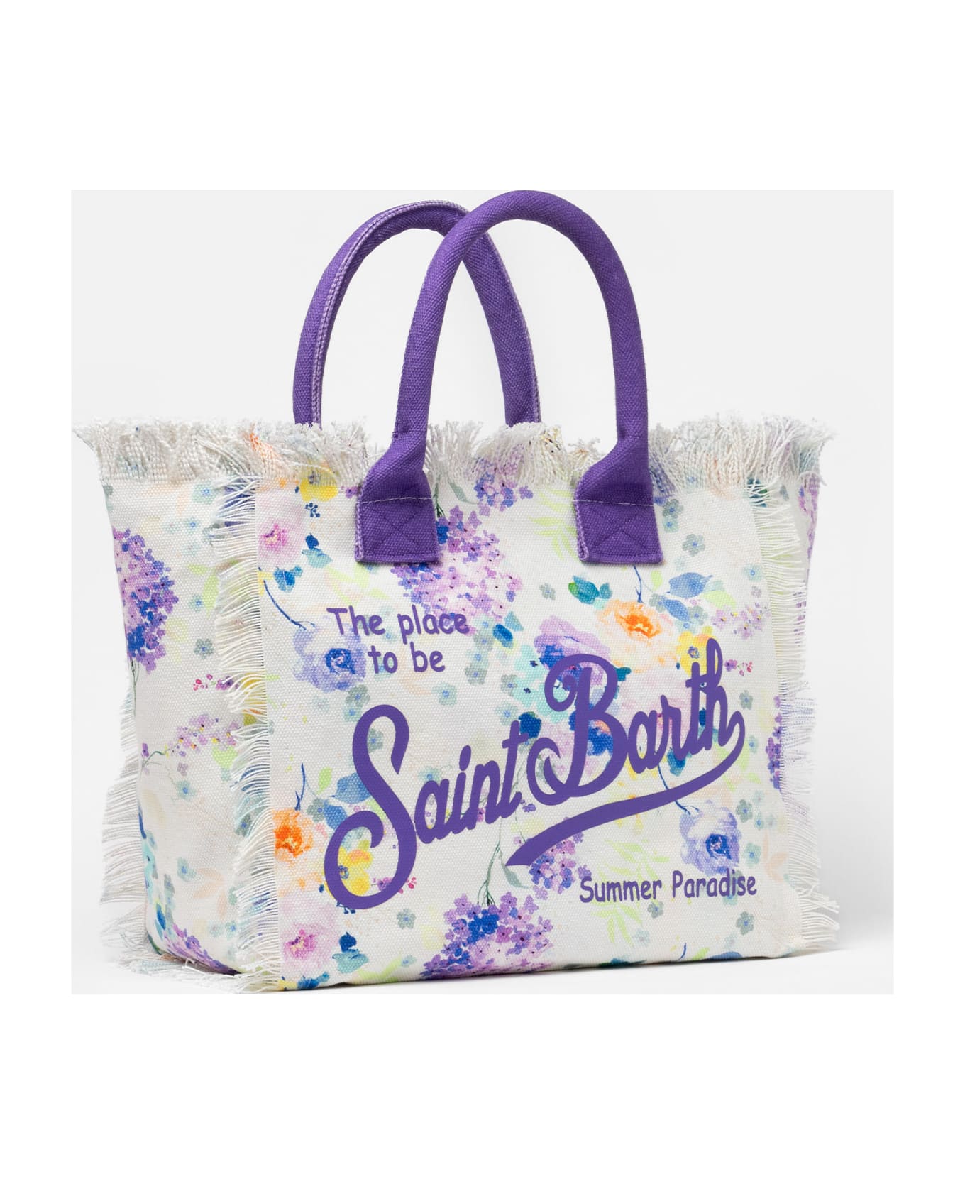 MC2 Saint Barth Water Color Flower Cotton Canvas Vanity Tote Bag - WHITE