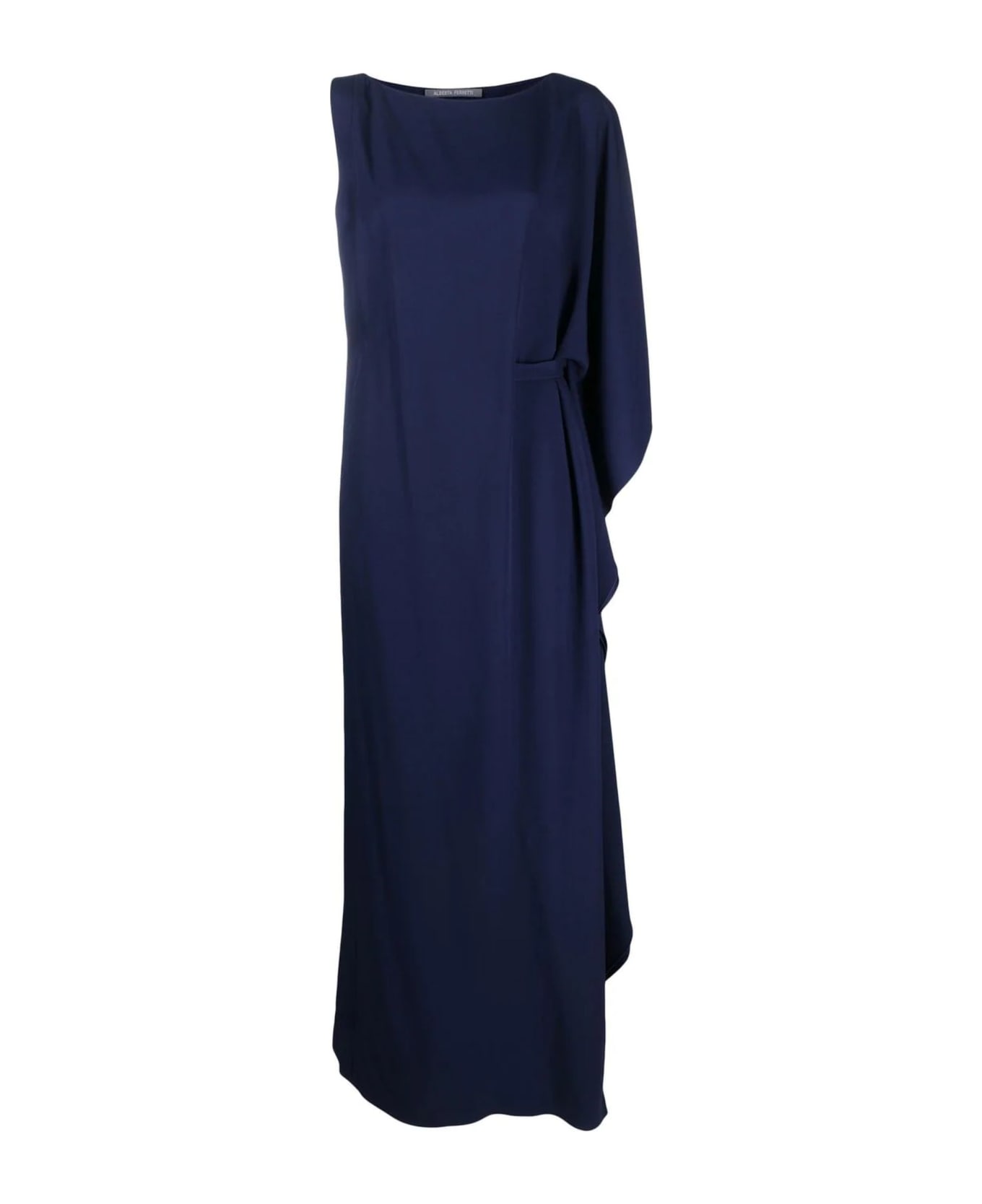 Alberta Ferretti Navy Blue One-shoulder Draped Maxi Dress - BLU