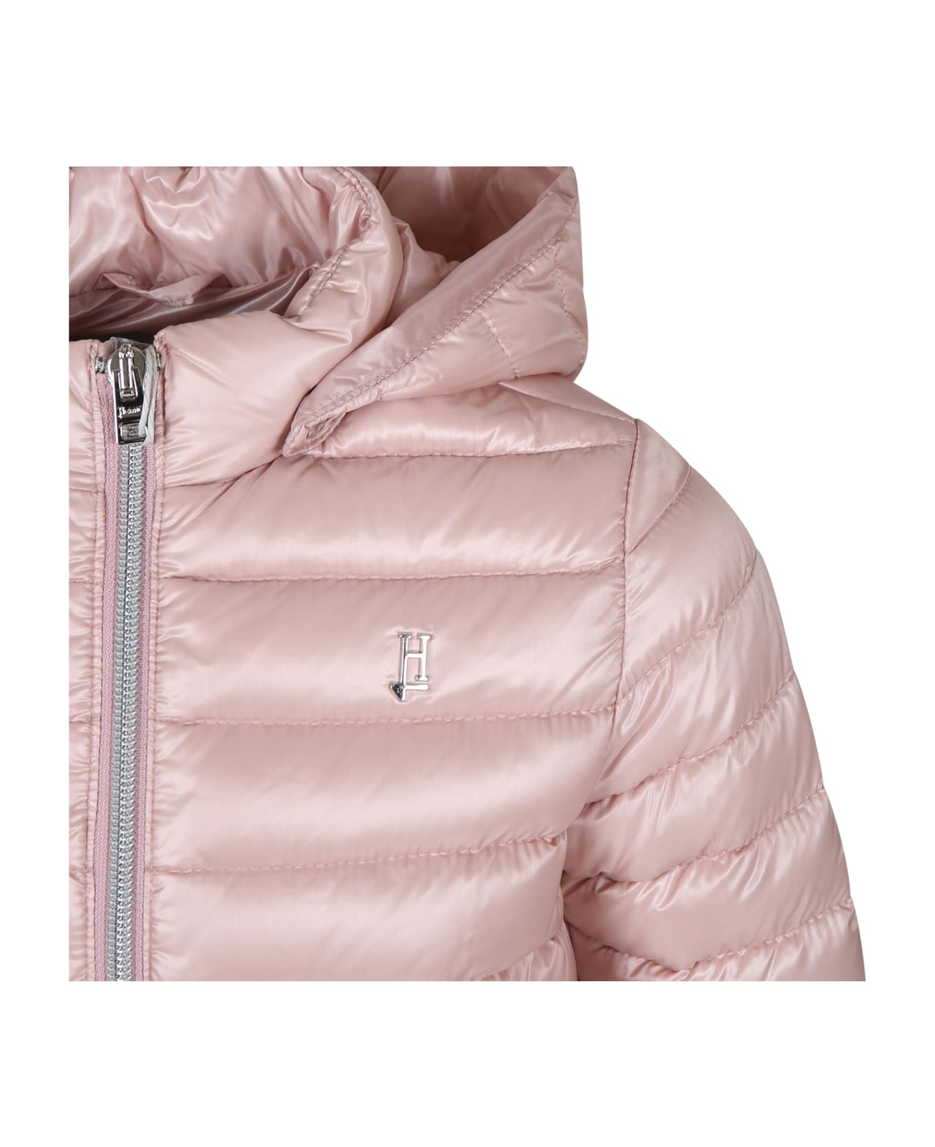 Herno Pink Down Jacket For Girl With Logo - Pink