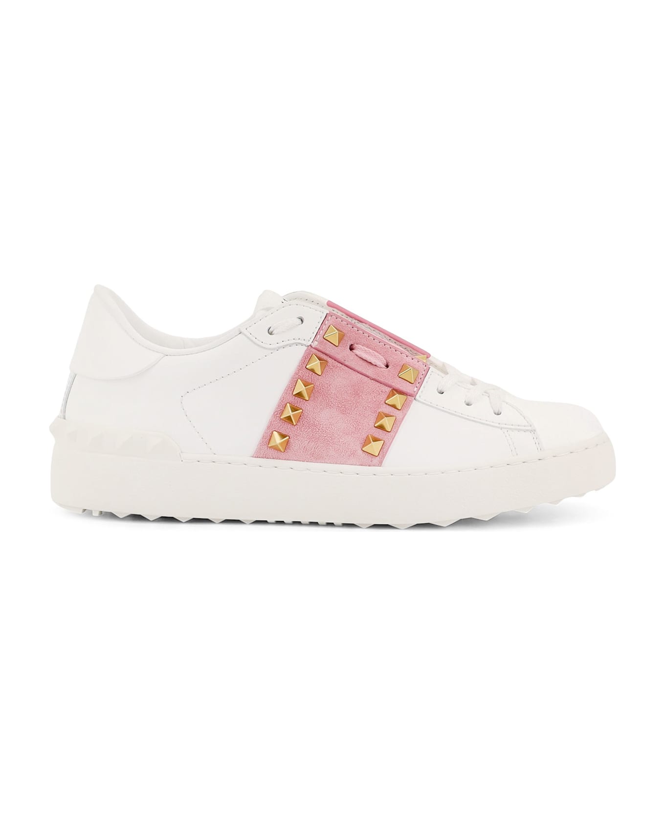 Valentino Garavani Rockstud Untitled Leather Low-top Sneakers - BIANCO/VINTAGE ROSE/BIANCO