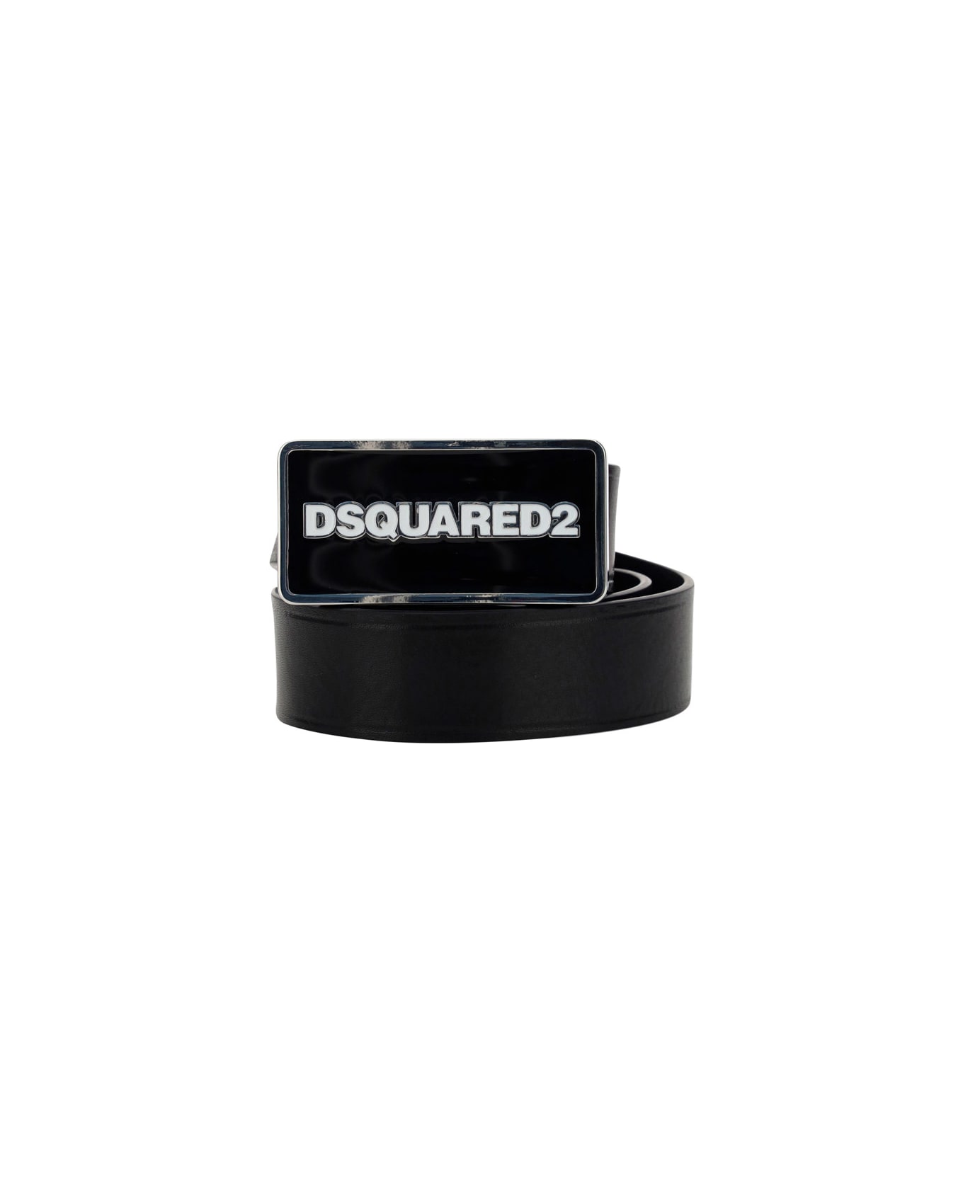 Dsquared2 Logo Buckle Leather Belt - black