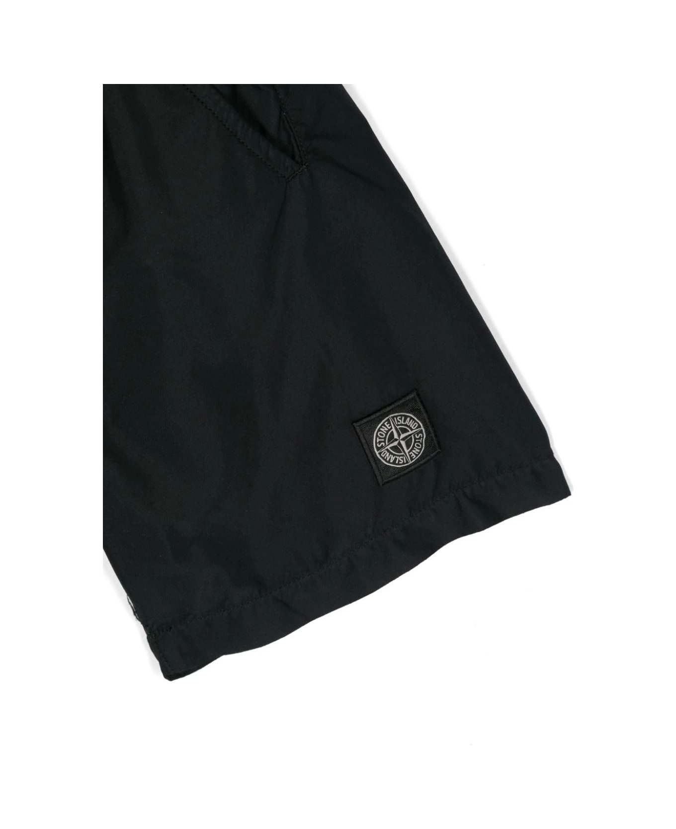 Stone Island Junior Black Swim Shorts With Logo Patch - Black 水着