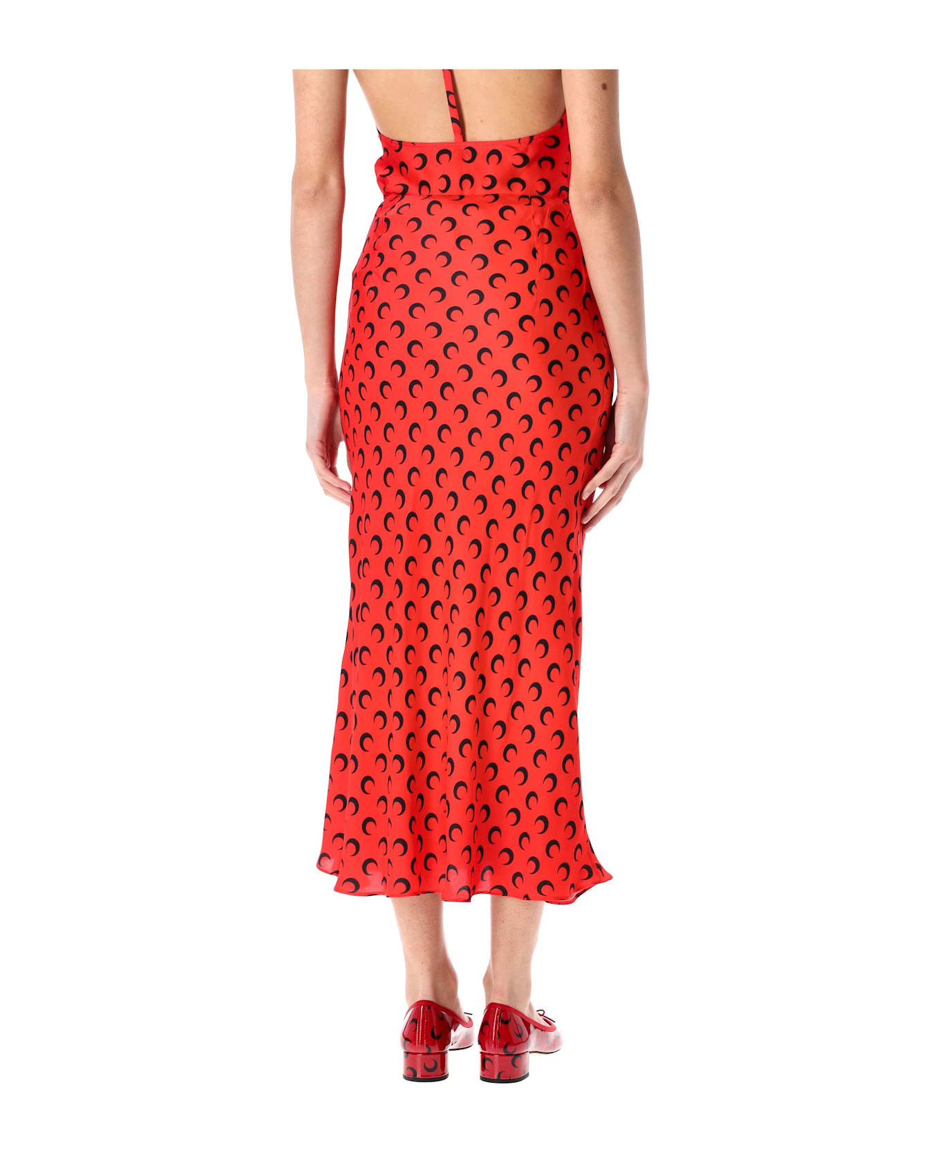 Marine Serre Moon Satin Midi Skirt - RED