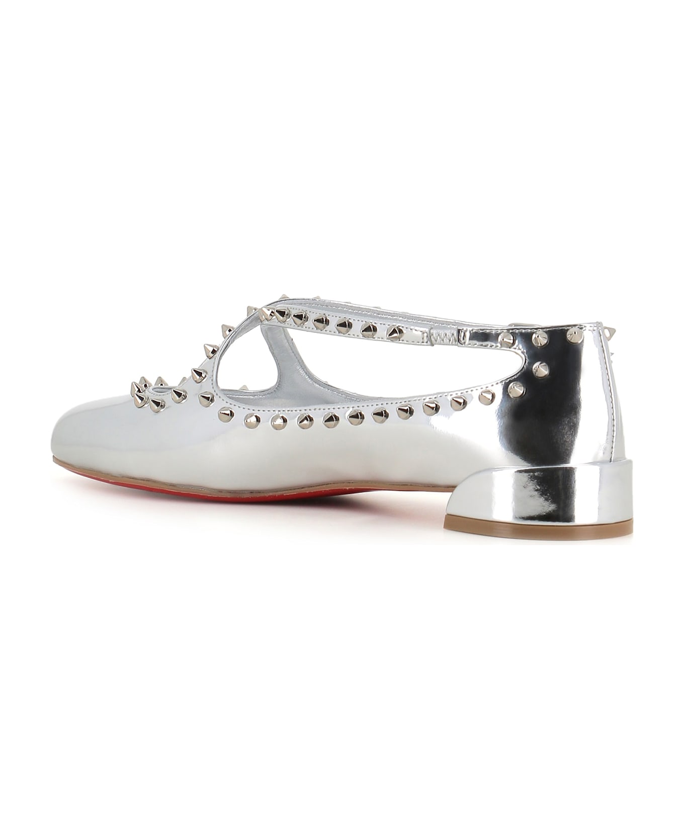 Christian Louboutin Ballerina Pilouta Jane Spikes Flat - Silver