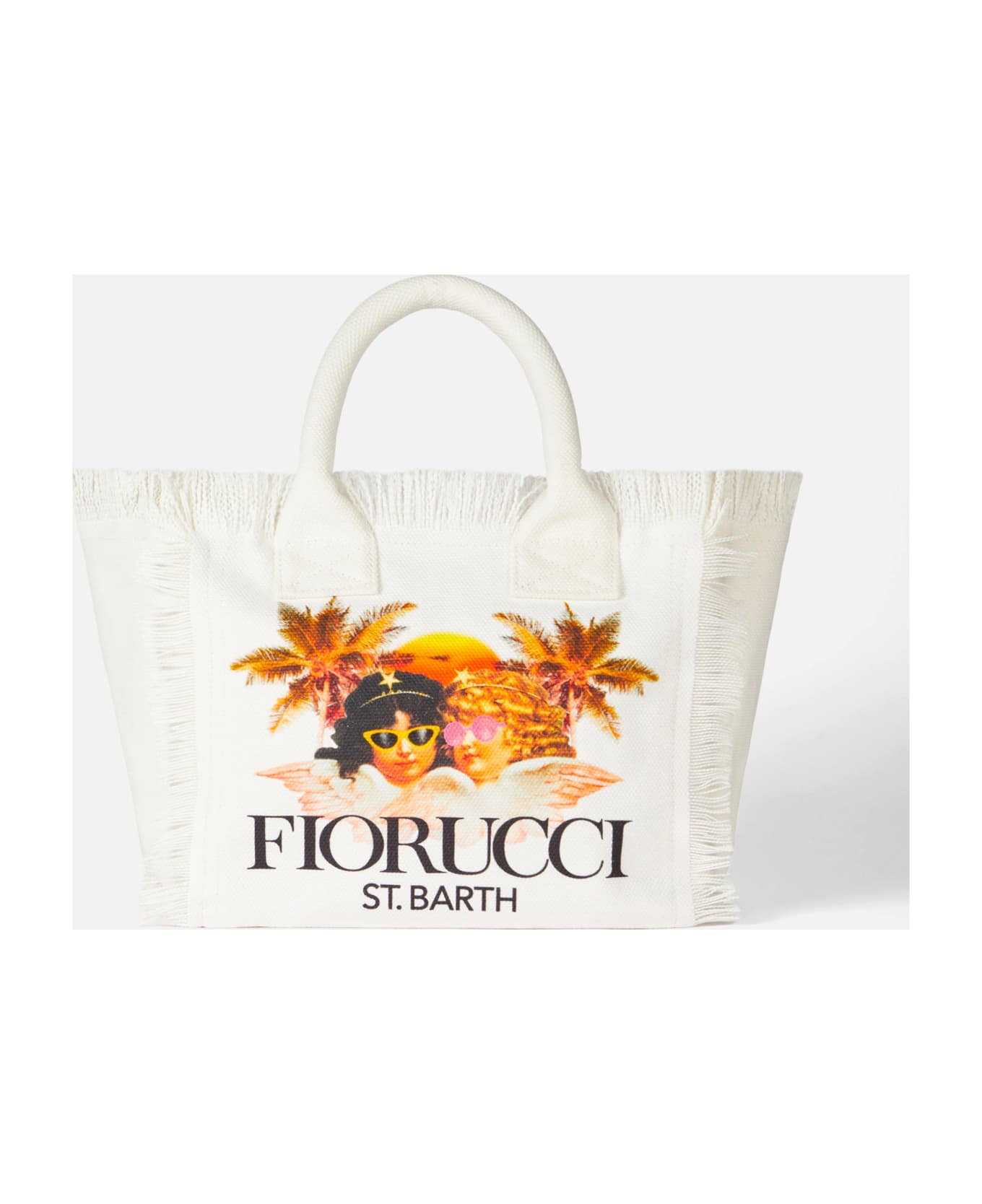 MC2 Saint Barth Colette White Cotton Canvas Handbag With Fiorucci Angels Print | Fiorucci Special Edition - WHITE