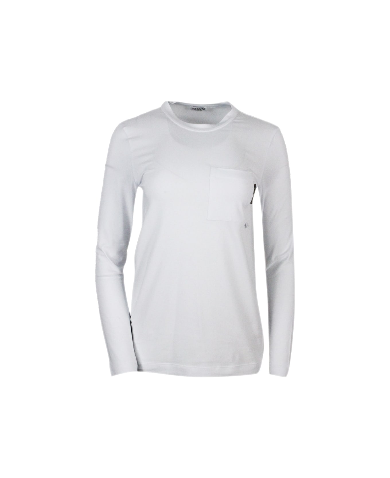 Brunello Cucinelli Long-sleeved Round-neck Stretch Cotton Jersey T-shirt - White