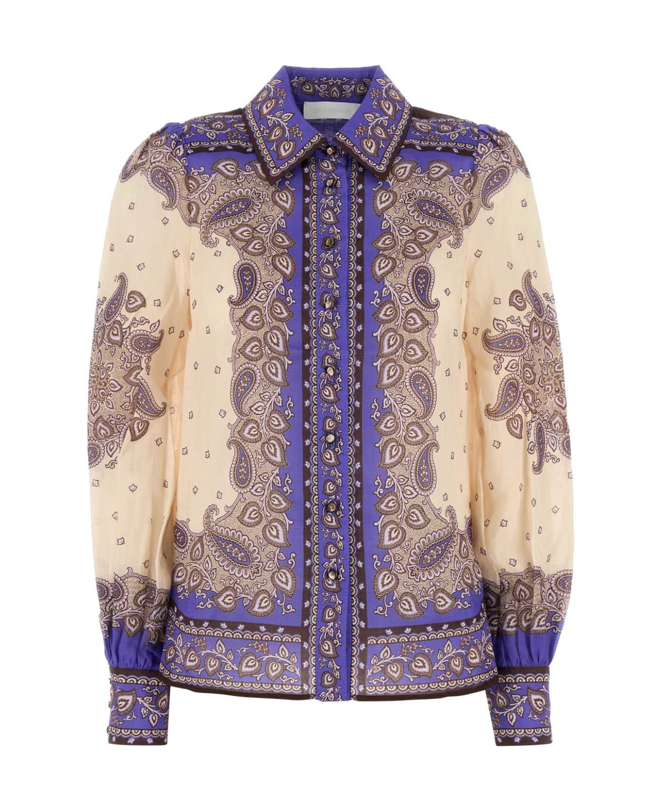 Zimmermann Printed Ramie Maxine Shirt - Purple Paisley
