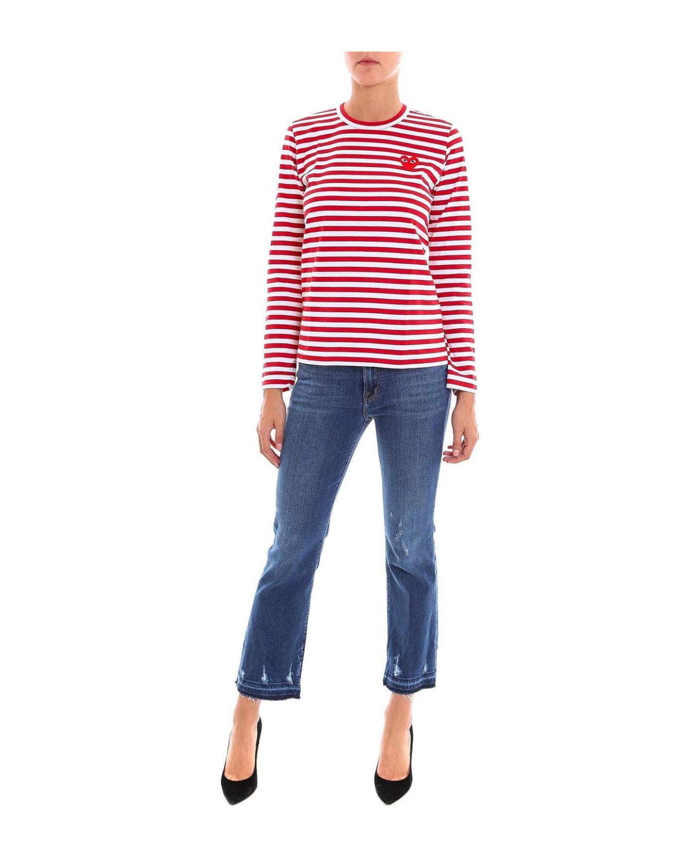 Comme des Garçons Play Striped Long-sleeved T-shirt - Red Tシャツ